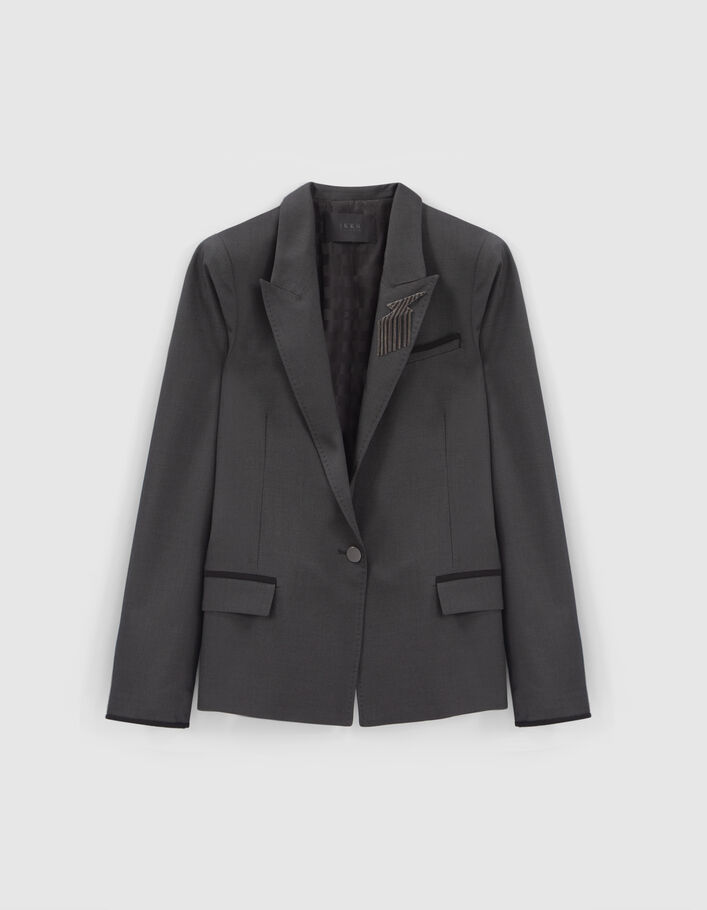 Veste de tailleur noire jacquard faux-uni Femme
