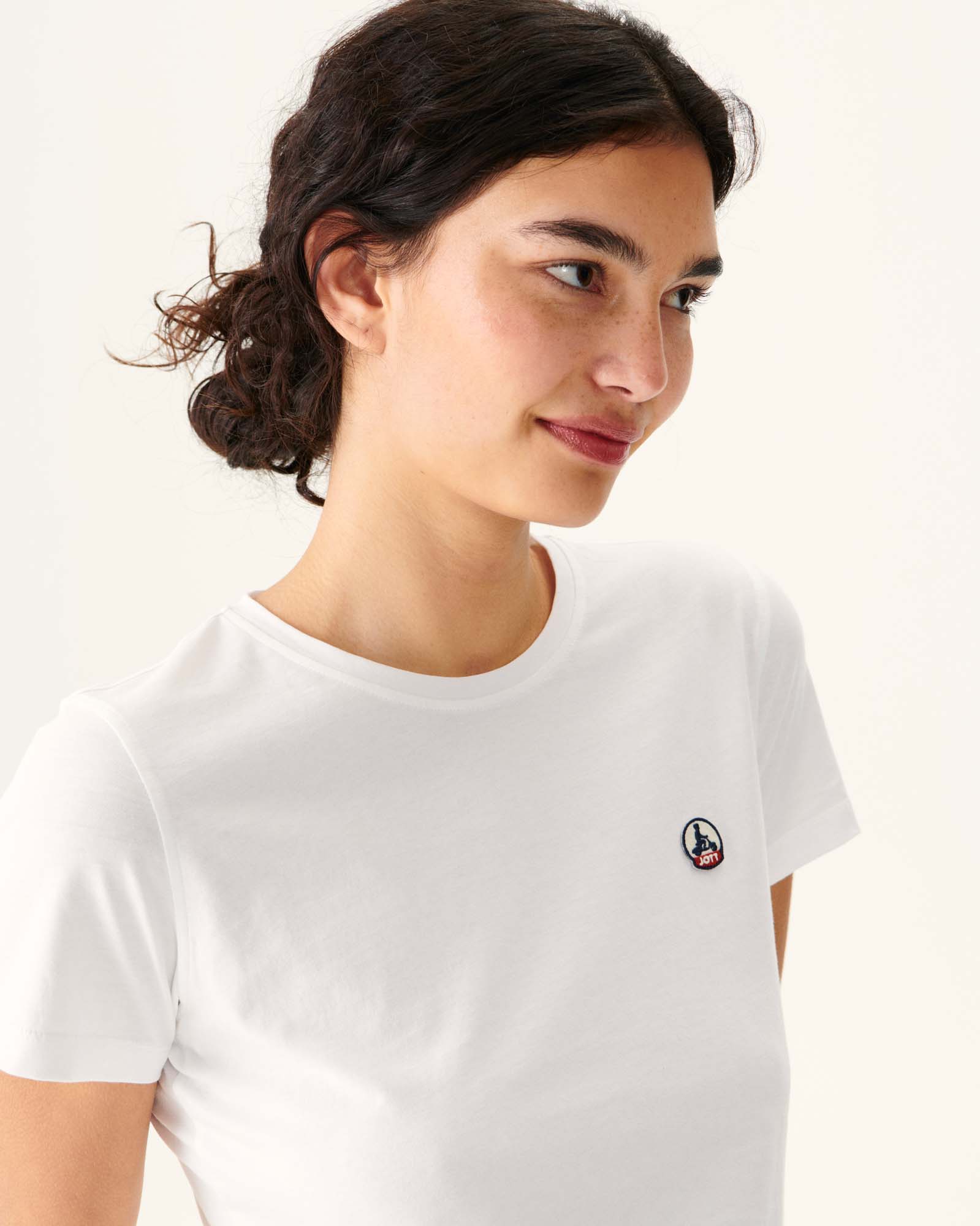 T-shirt à col rond femme en coton biologique Blanc Rosas