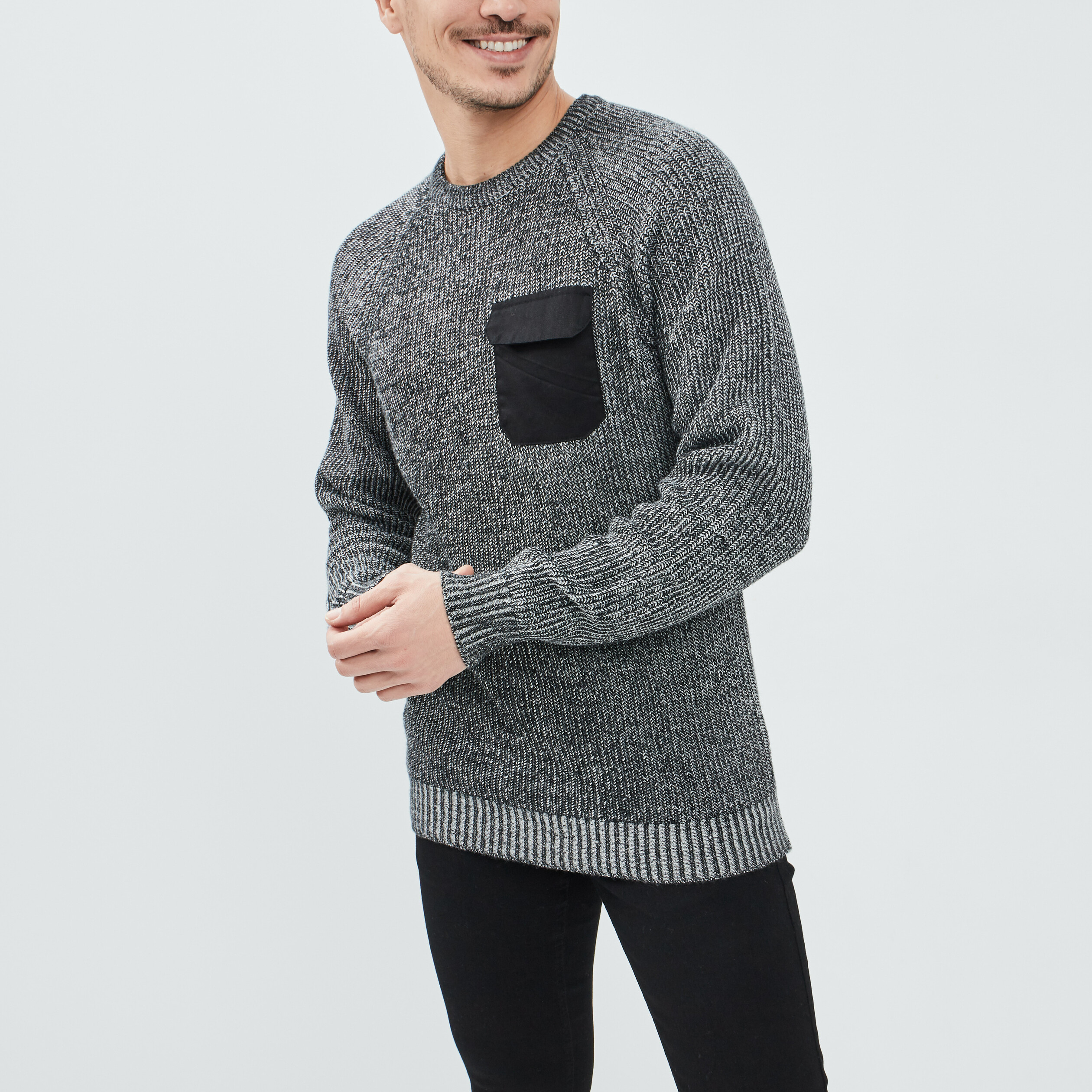 Pull avec poche gris foncé homme | La Halle
