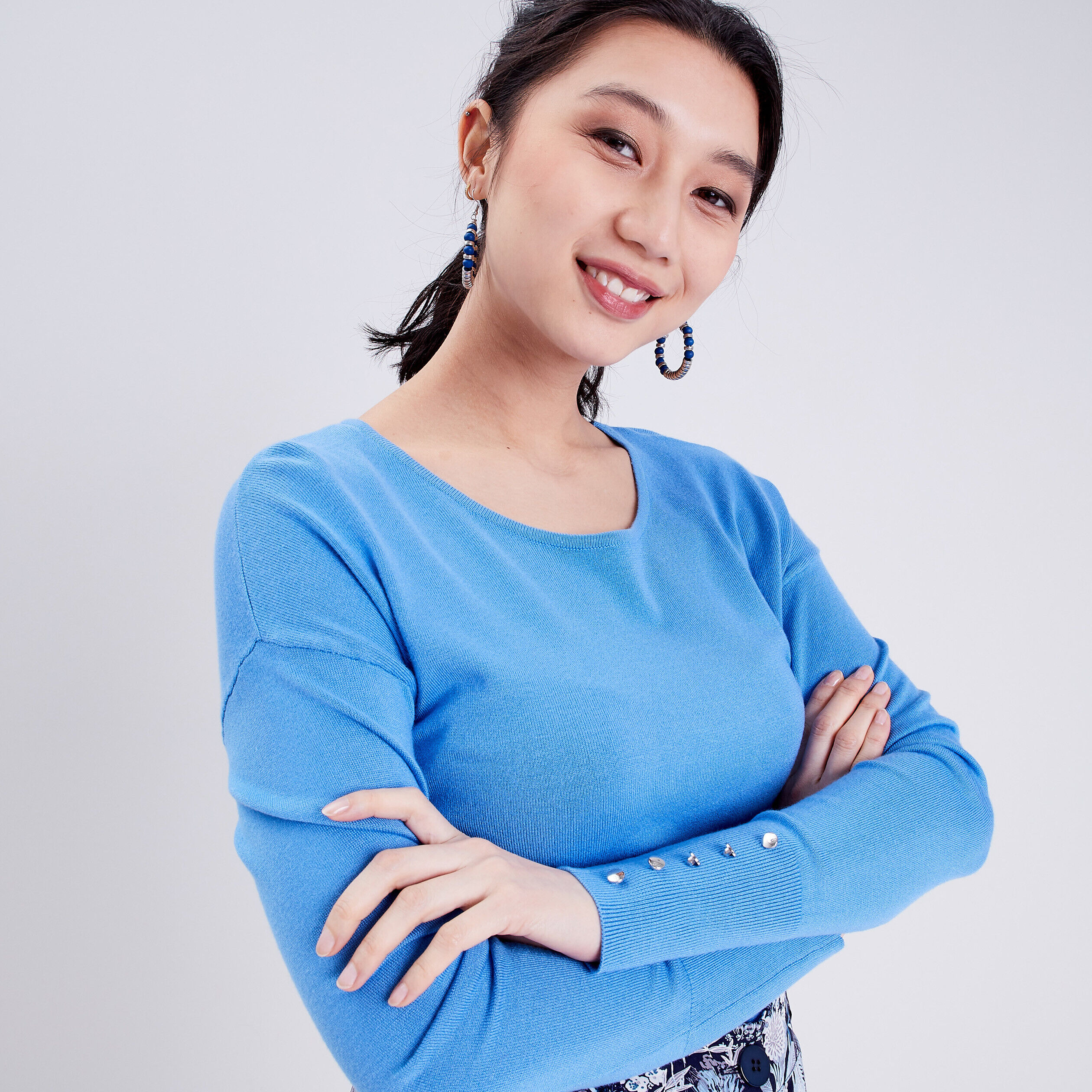 Pull avec dos ouvert bleu femme | Cache Cache
