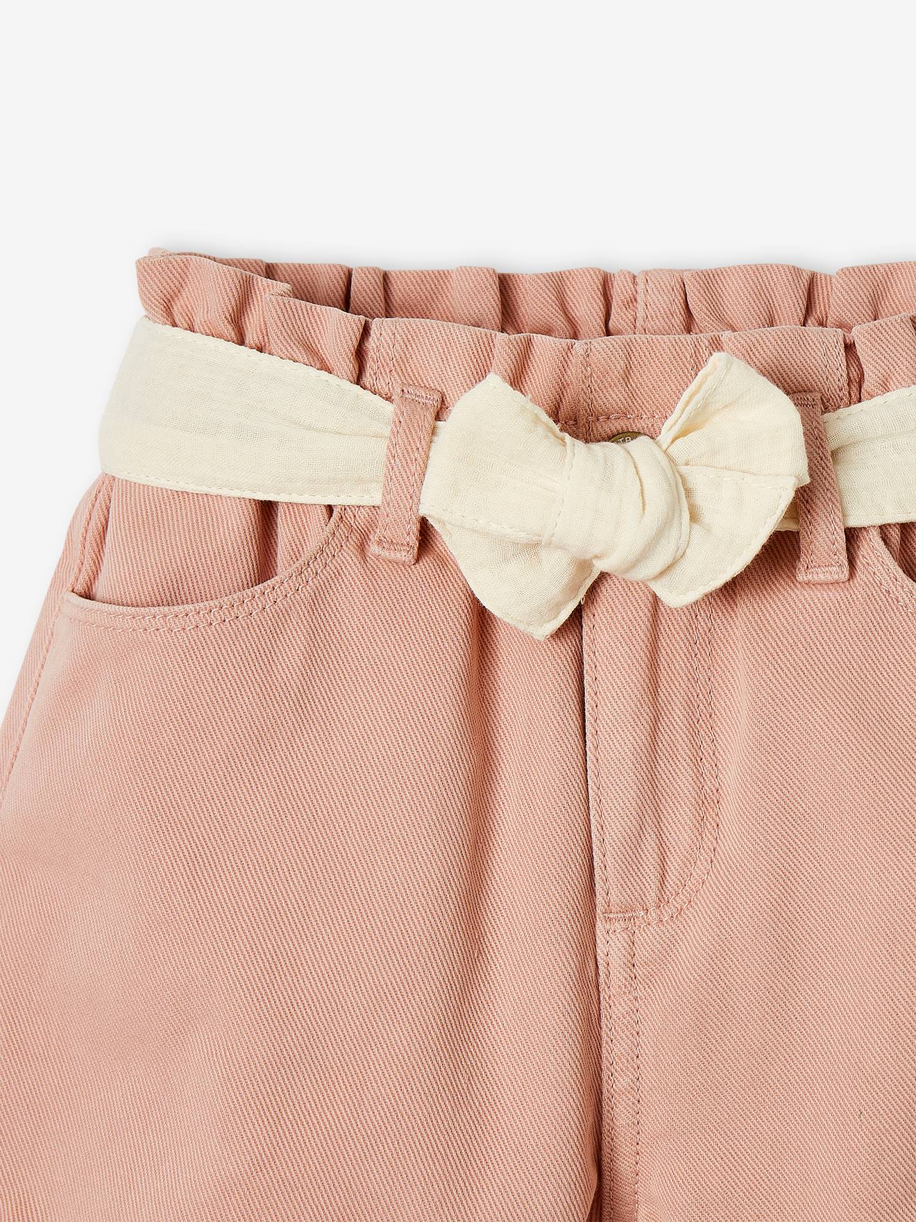 Short style paperbag fille et sa ceinture en gaze de coton vert d'eau