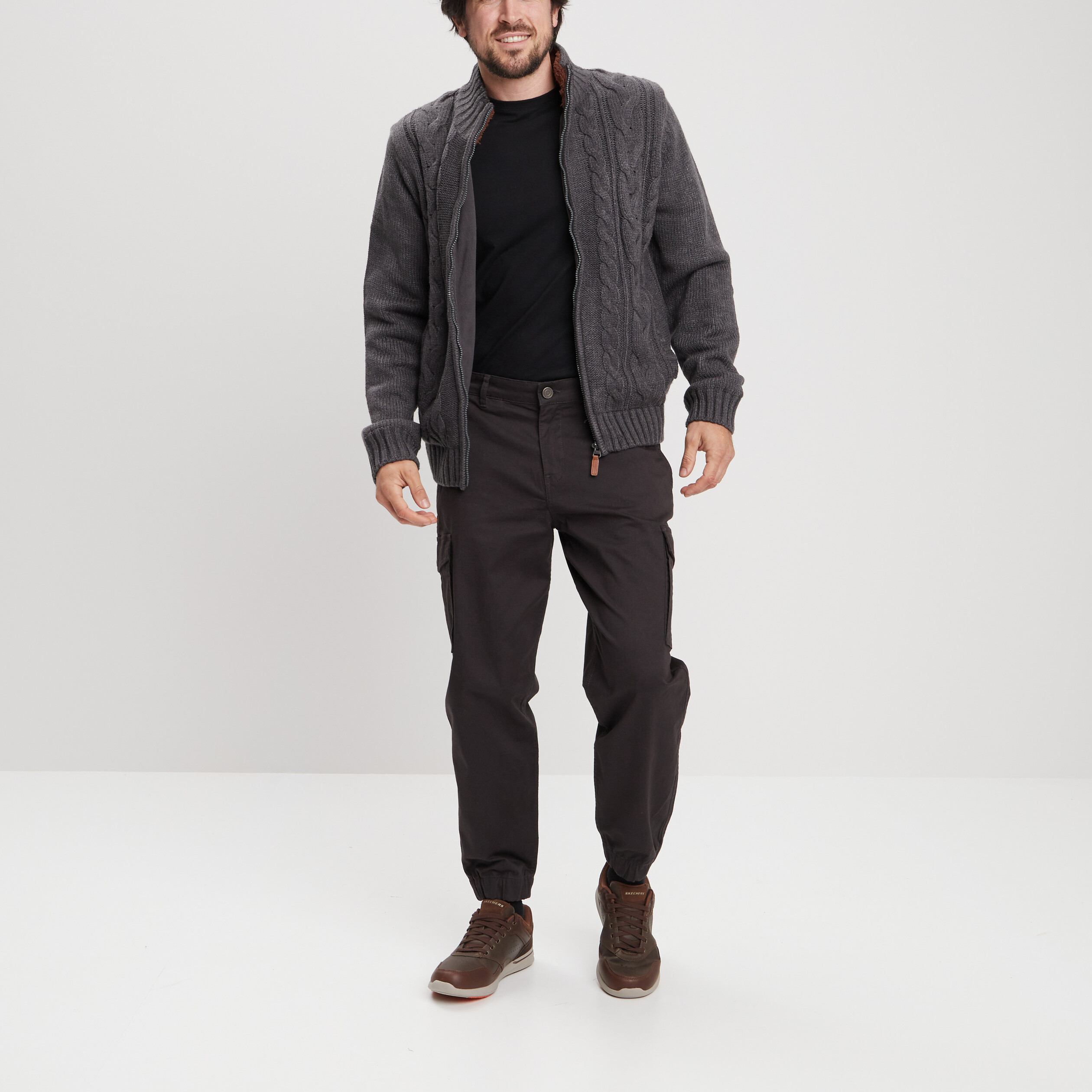 Gilet zippé avec torsades gris foncé homme | La Halle