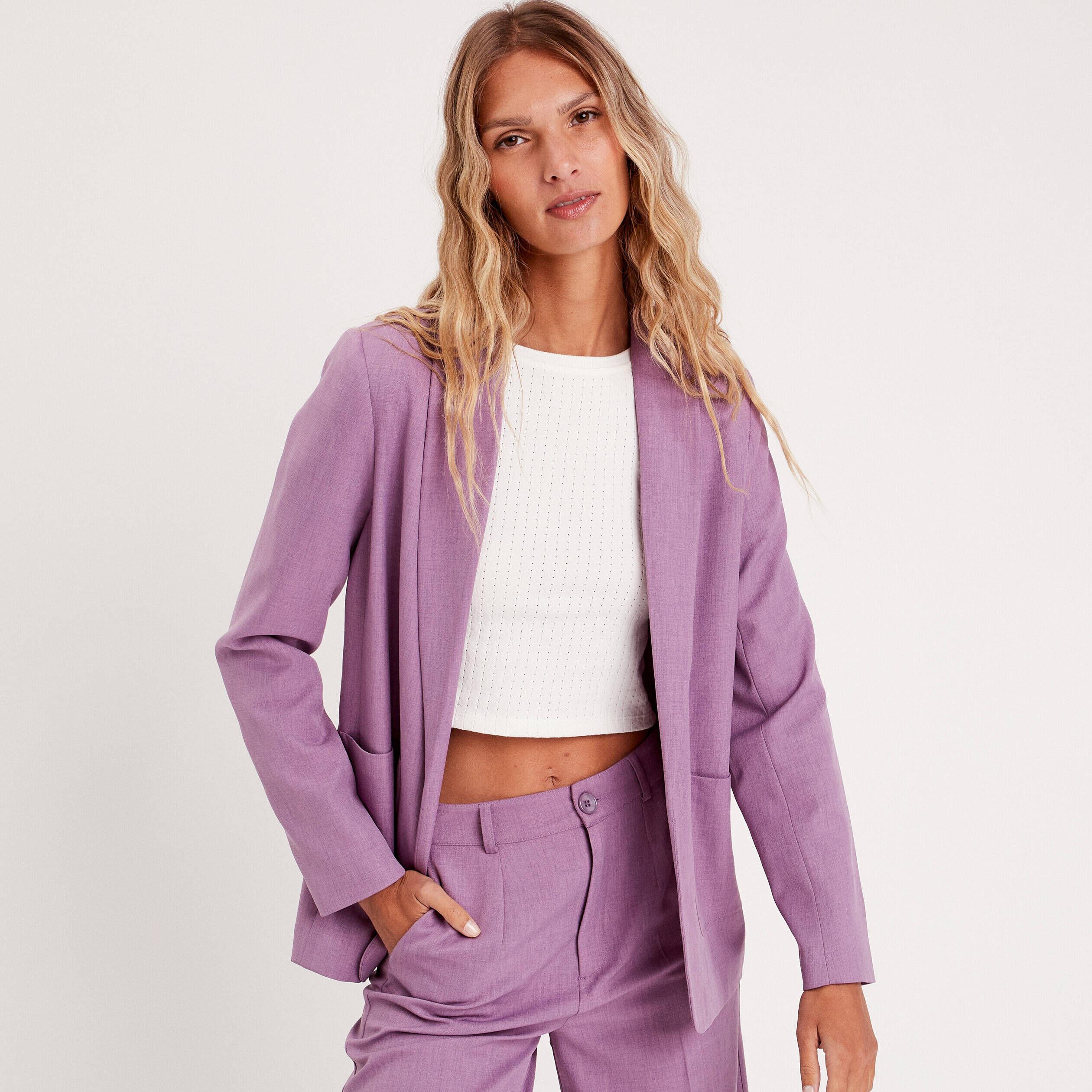 Veste esprit blazer col châle mauve femme | Cache Cache