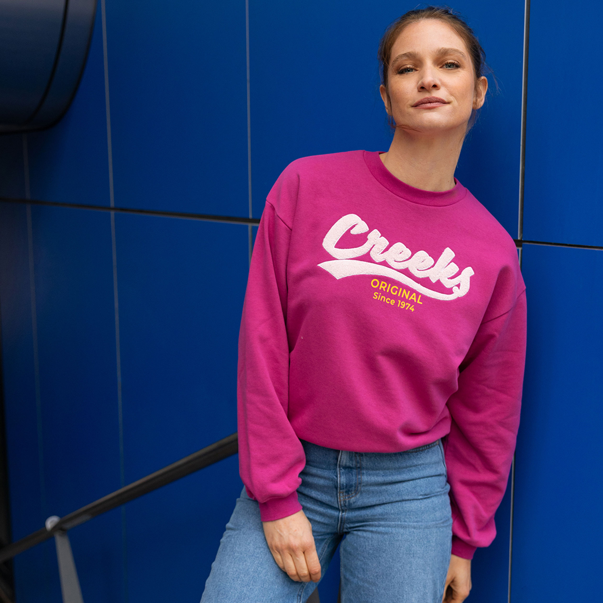 Sweat col rond Creeks rose fushia femme | La Halle