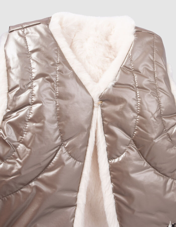 Gilet réversible doré et écru fourré bébé fille