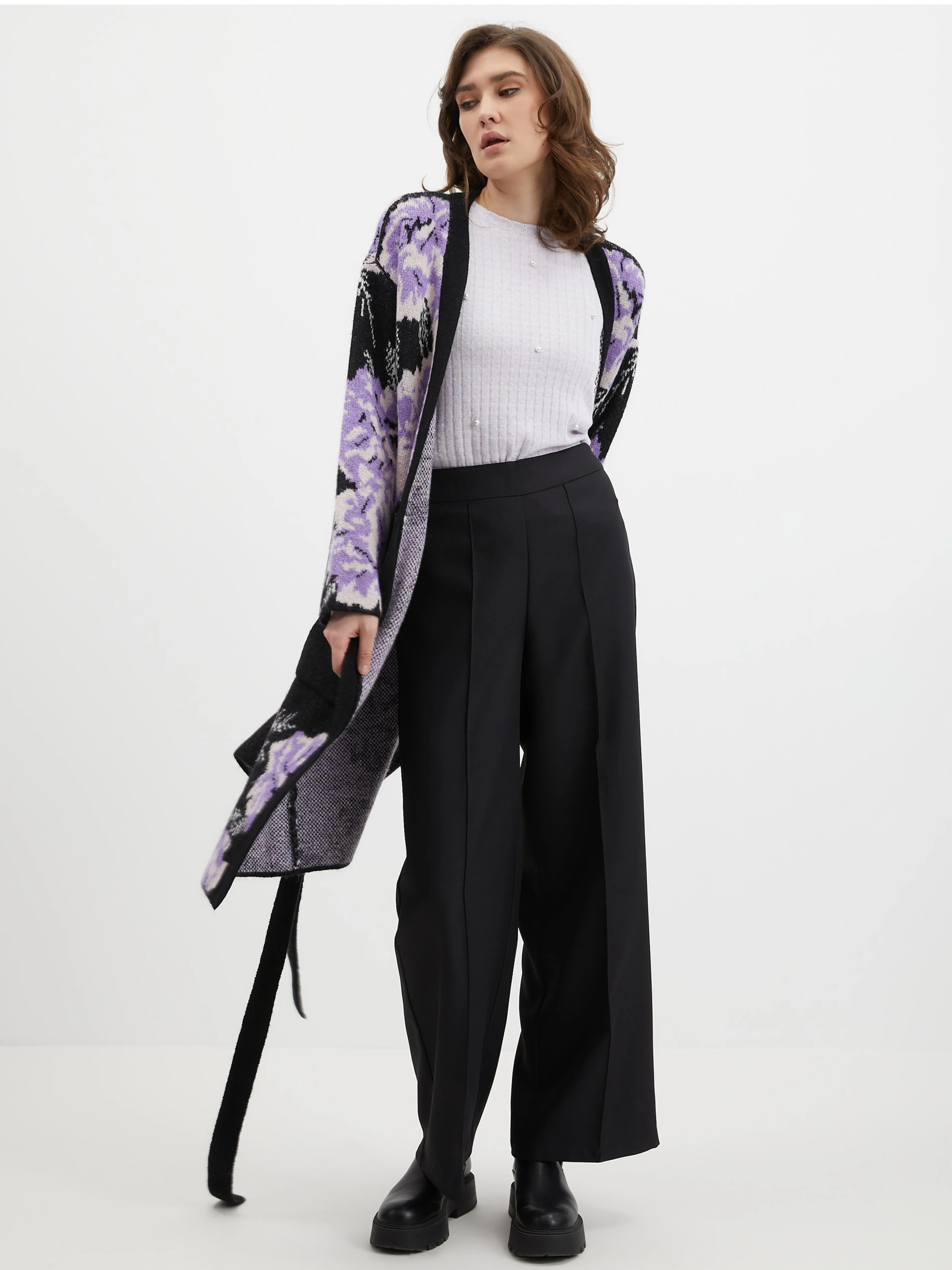 Schwarz-lila Damen Cardigan mit Blumenmuster ORSAY