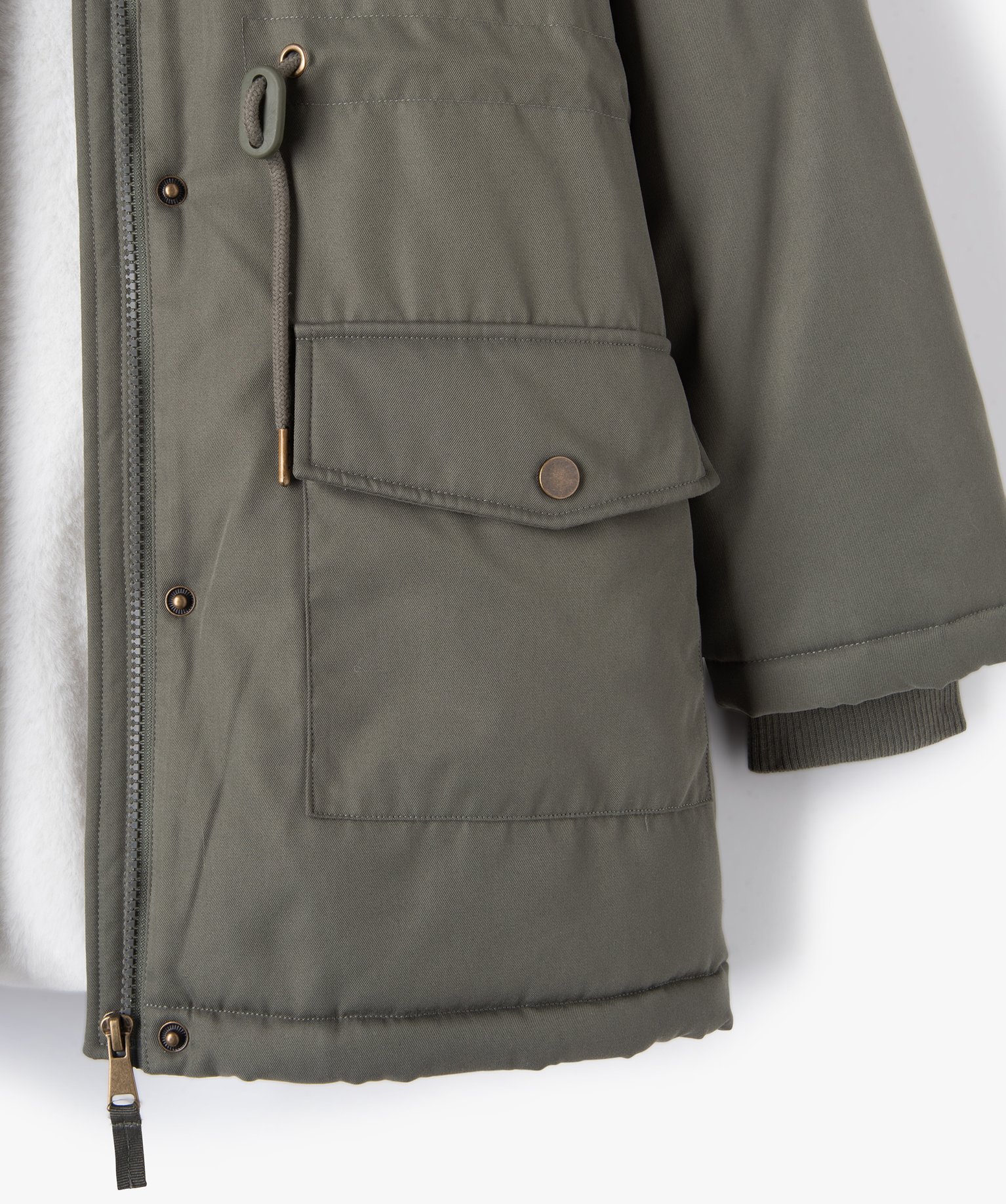 Parka en matière déperlante avec doublure peluche fille kaki | GEMO