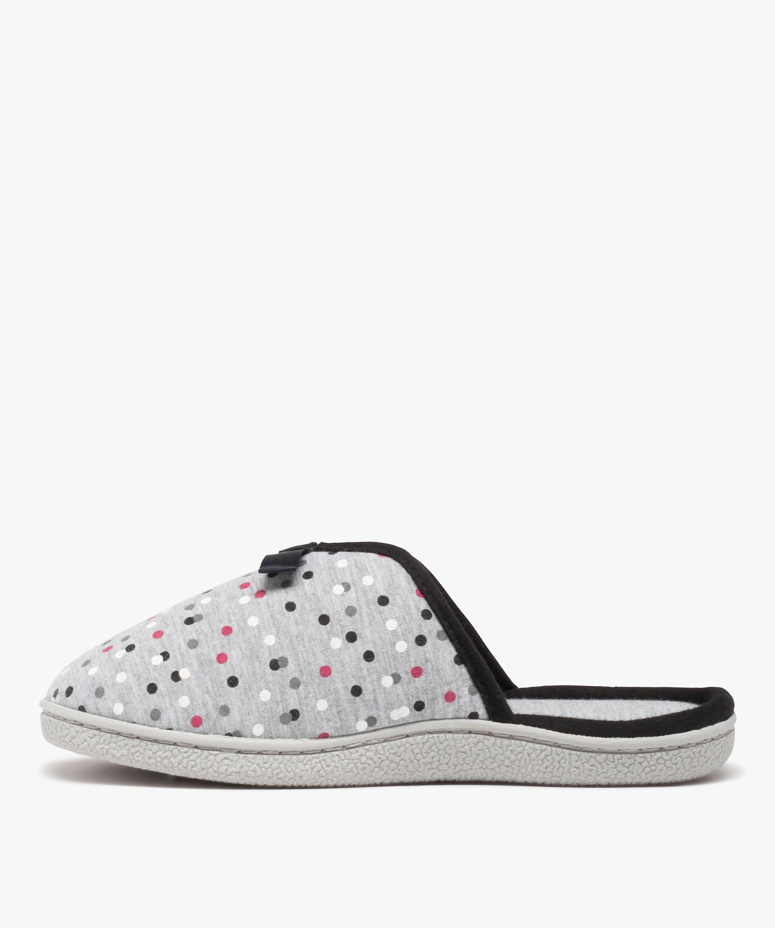 Chaussons femme mules plates en jersey à pois gris | GEMO
