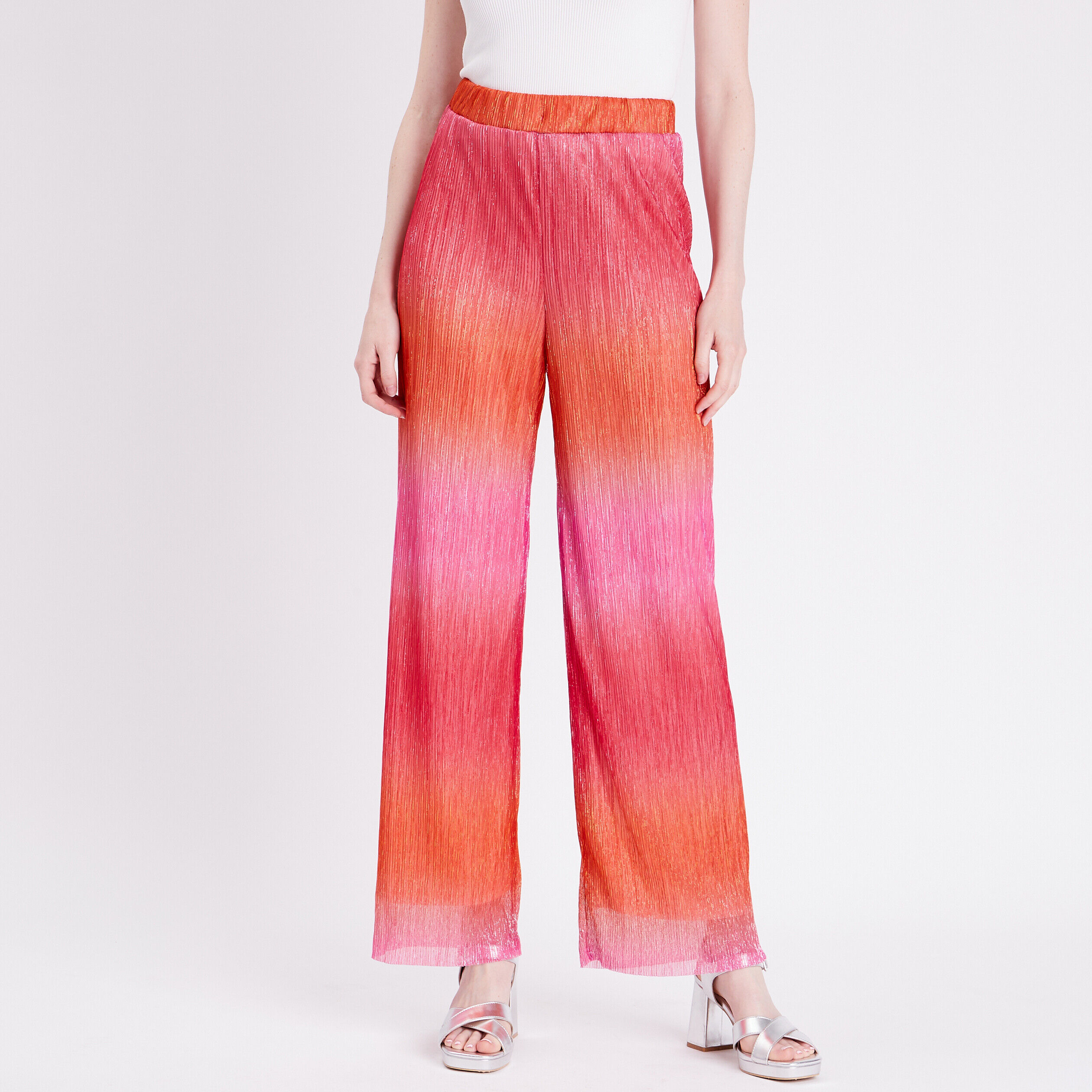 Pantalon large fils métallisés rose femme | Cache Cache