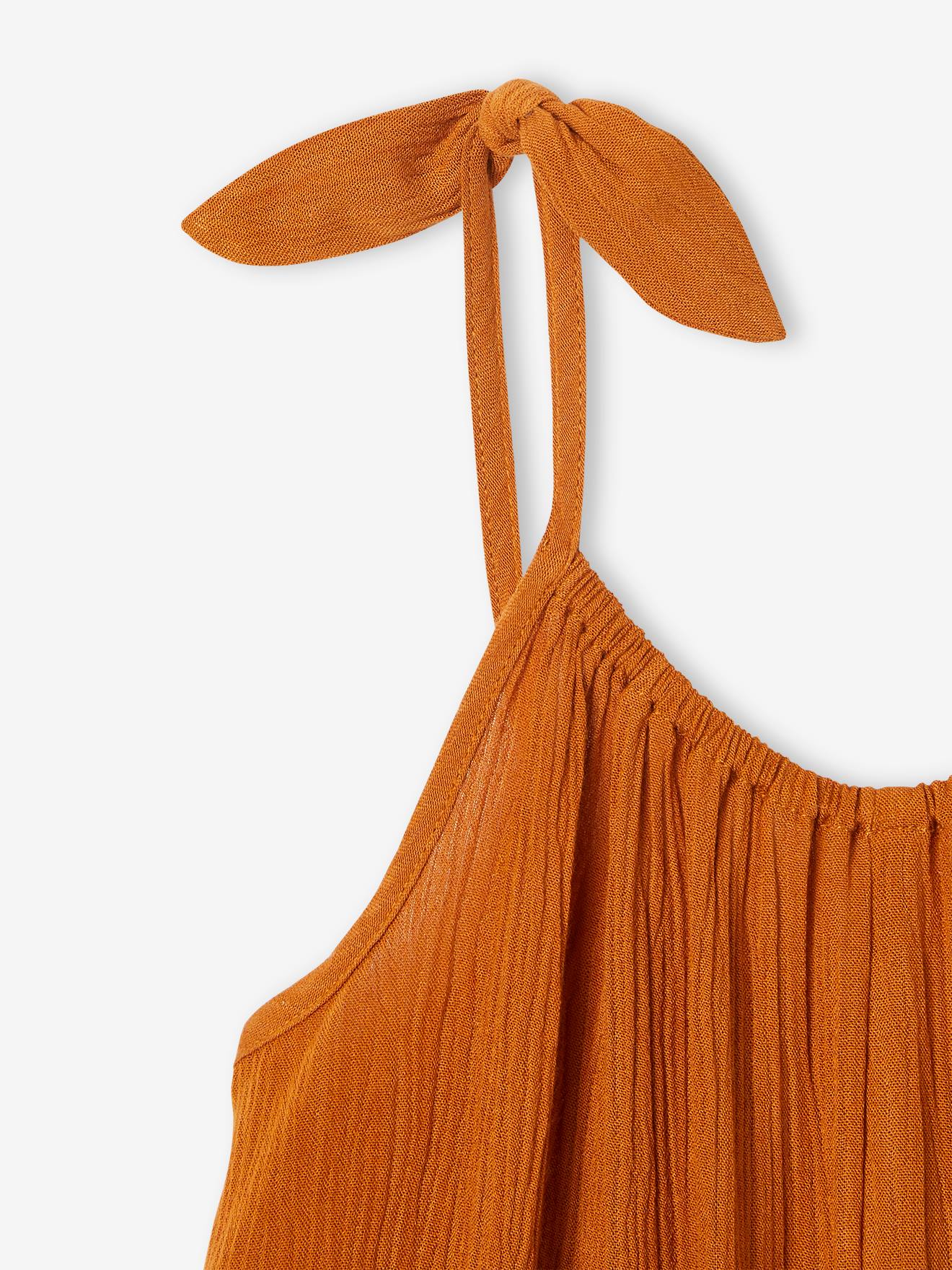 Combishort à volants fille caramel