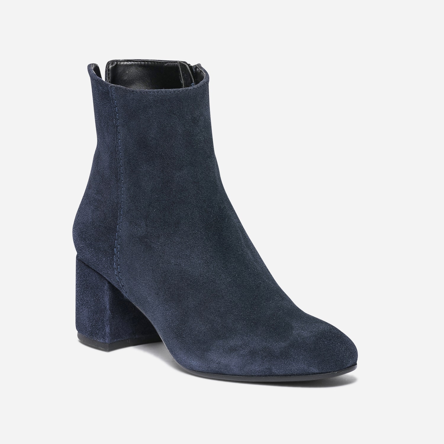 Boots marine en cuir avec couture côté