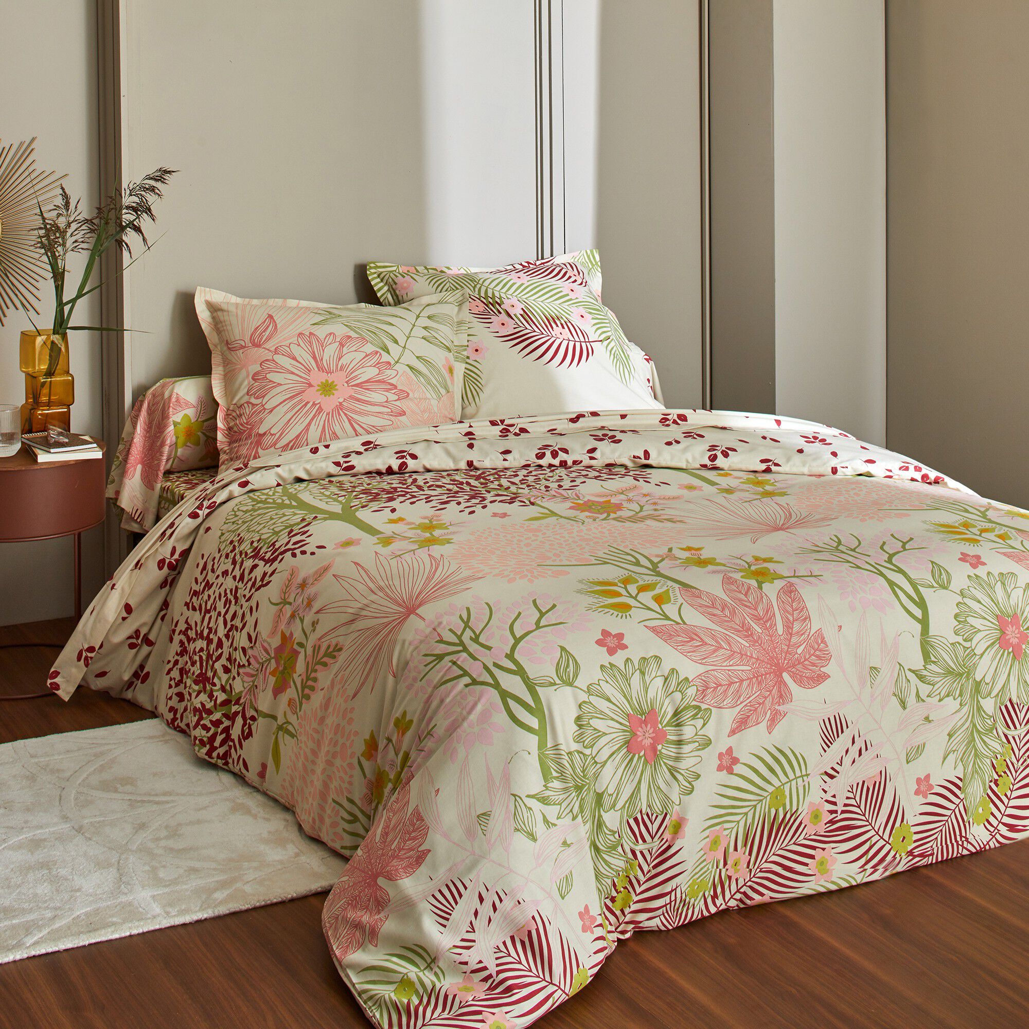 Linge de lit Eglantine en coton imprimé végétal