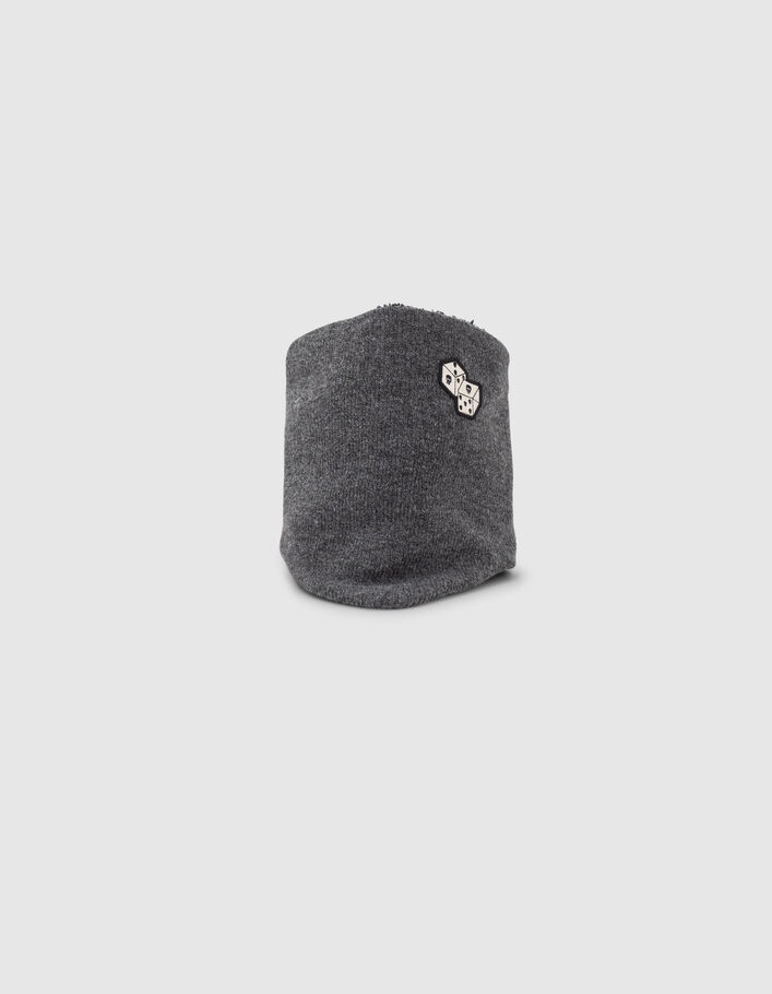 Snood gris tricot fourré badge dés garçon
