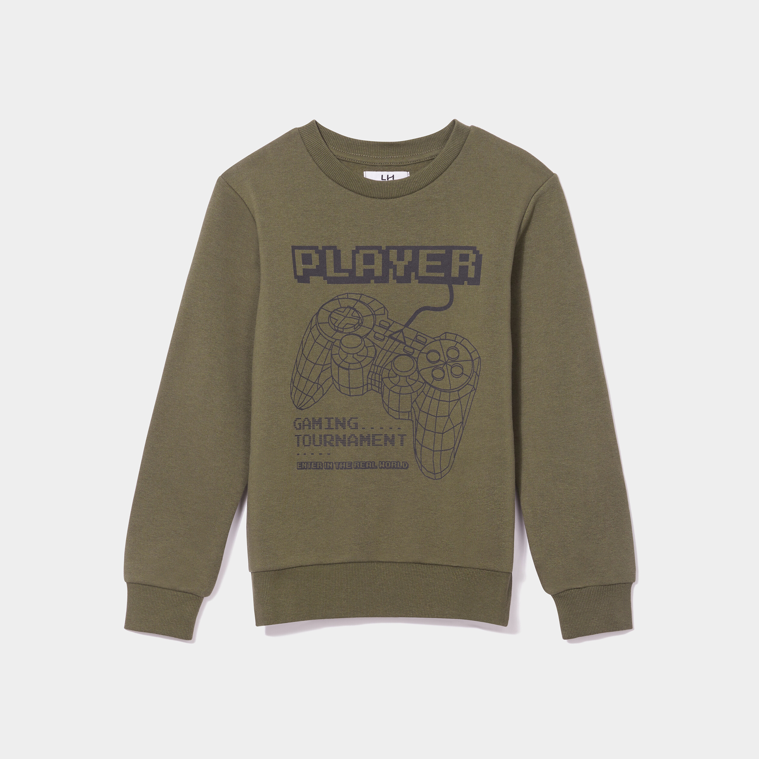 Sweat col rond manches longues vert kaki garçon | La Halle