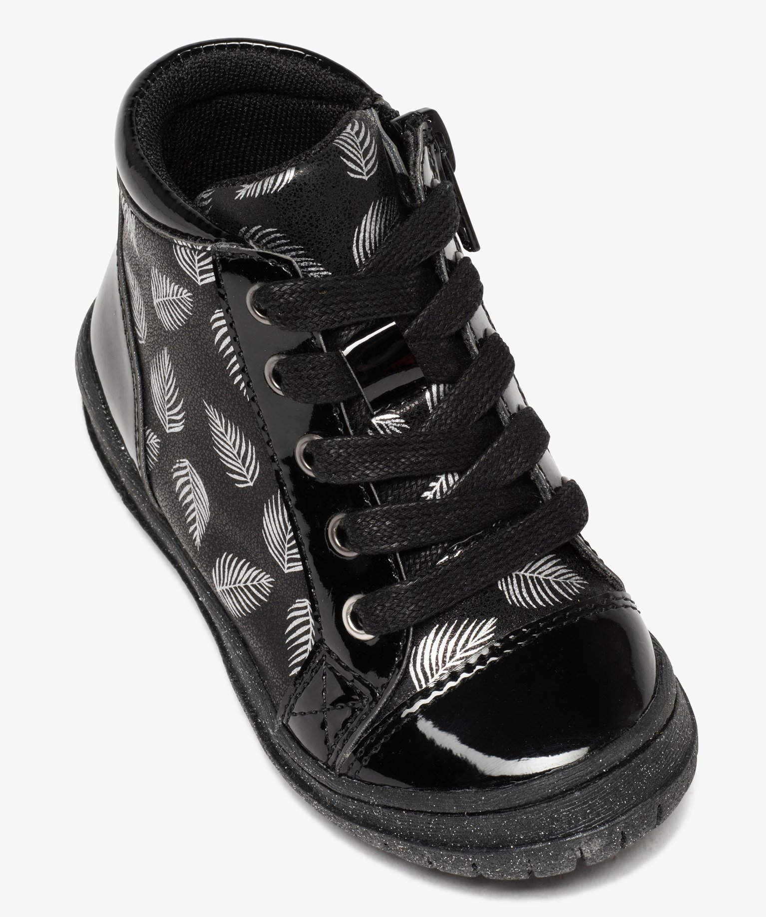 Baskets bébé fille mid-cut à détails vernis et métallisés noir | GEMO