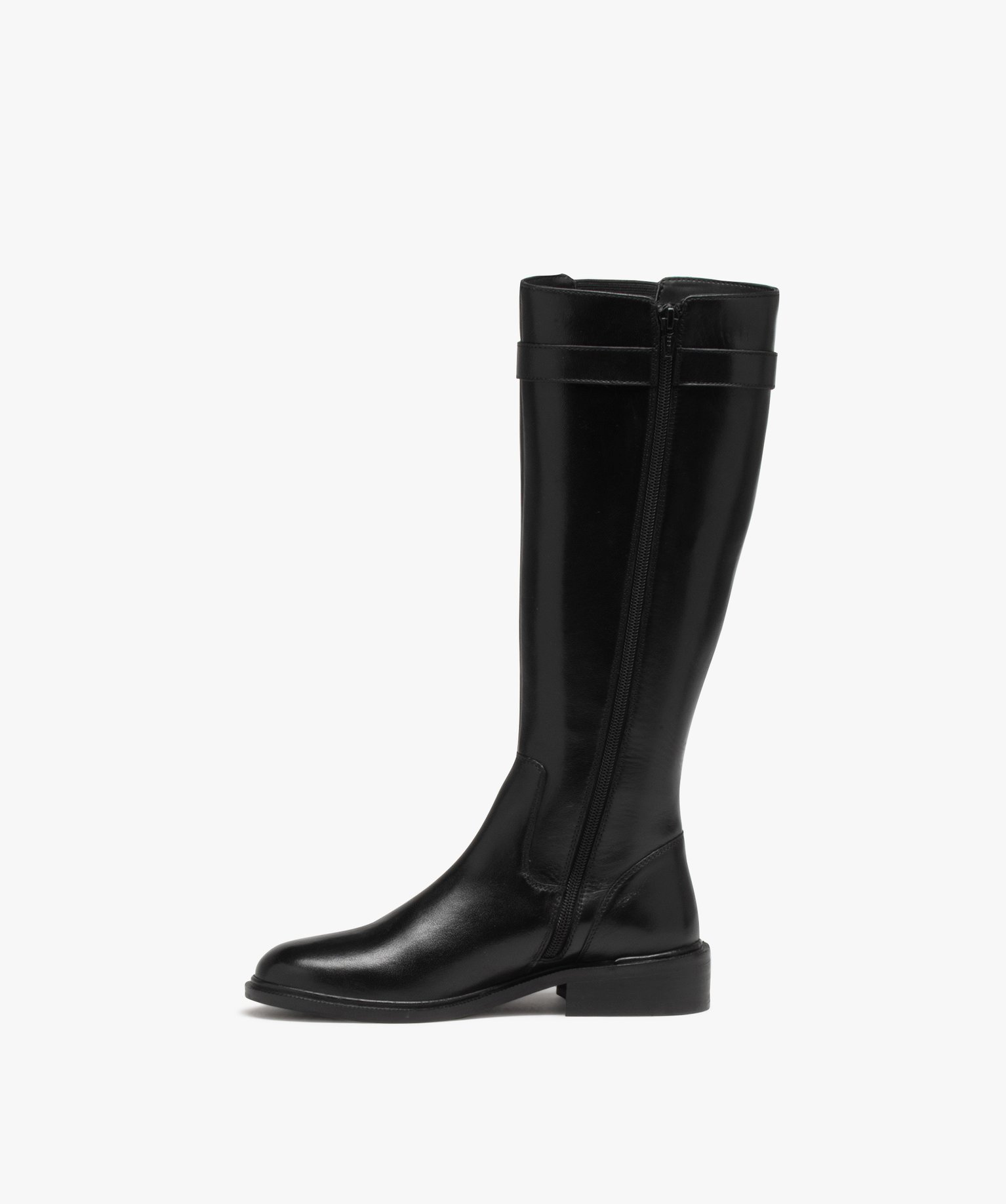 Bottes femme à talon plat en cuir uni et à zip - Taneo noir | GEMO