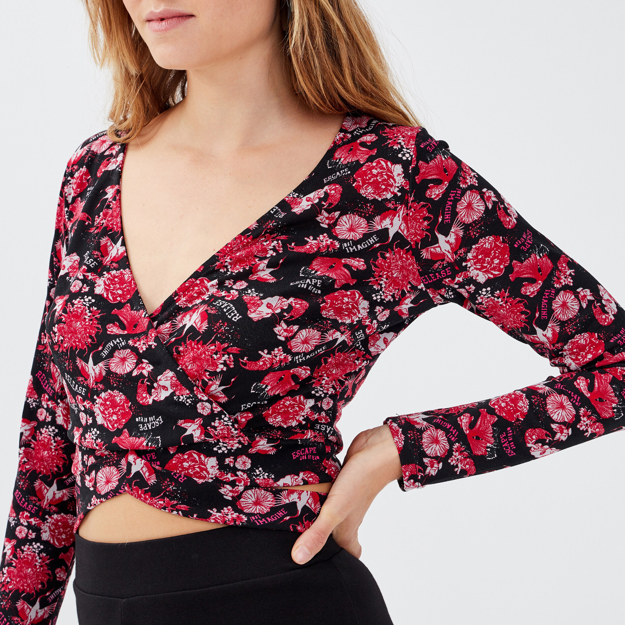 Crop top manches longues noir femme | Cache Cache