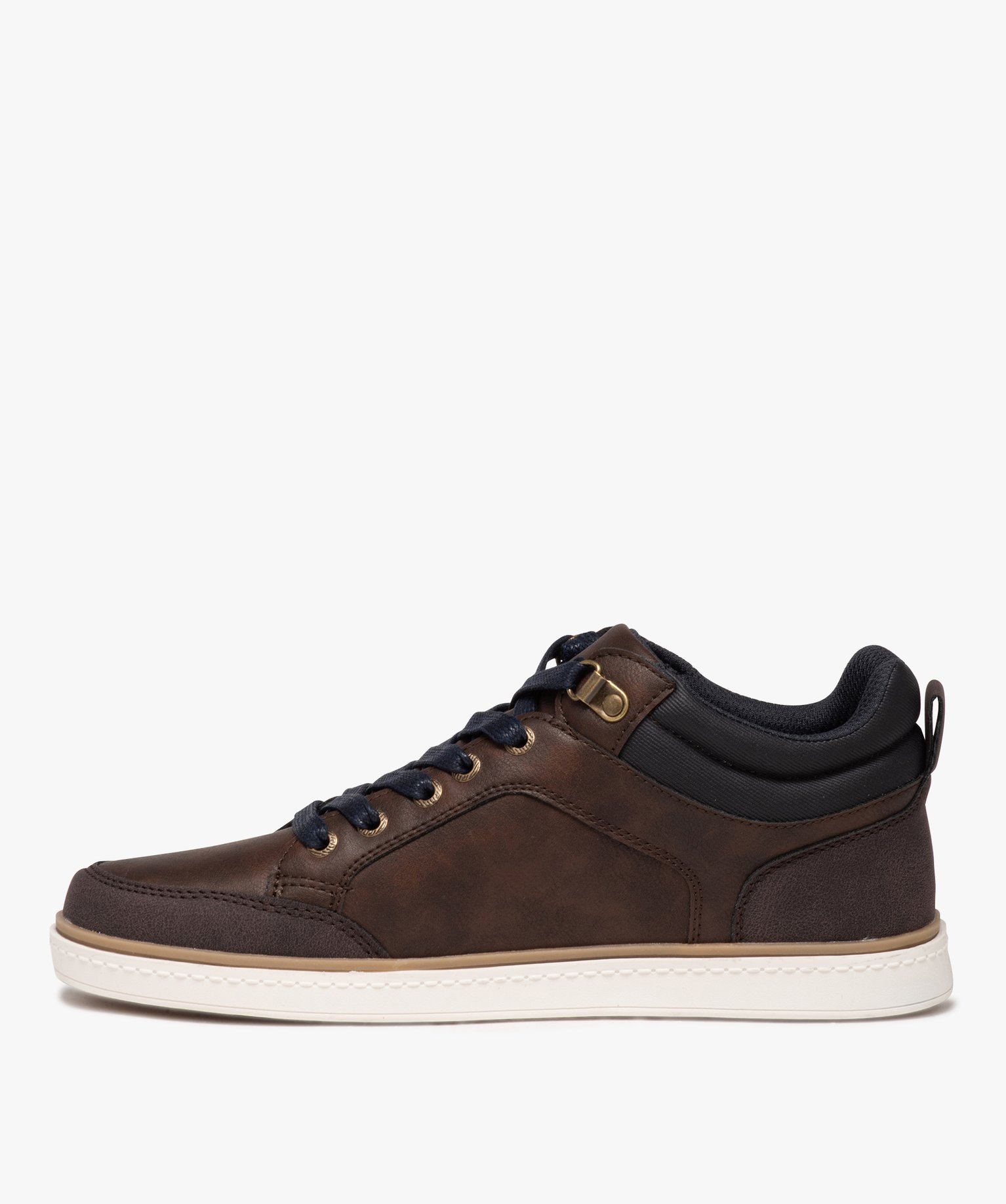 Baskets homme bicolores style casual à lacets cirés marron | GEMO