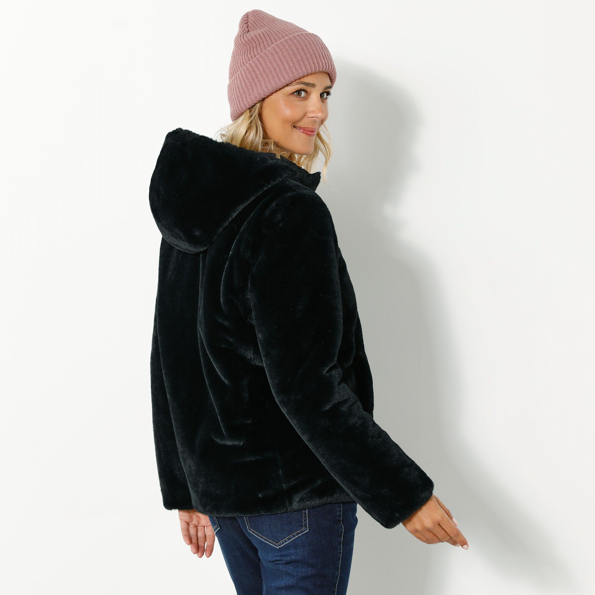 Veste fausse fourrure réversible en doudoune