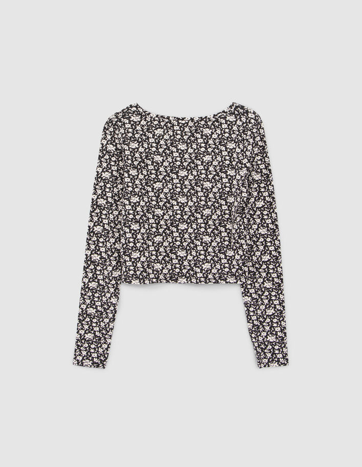 T-shirt noir imprimé floral fille