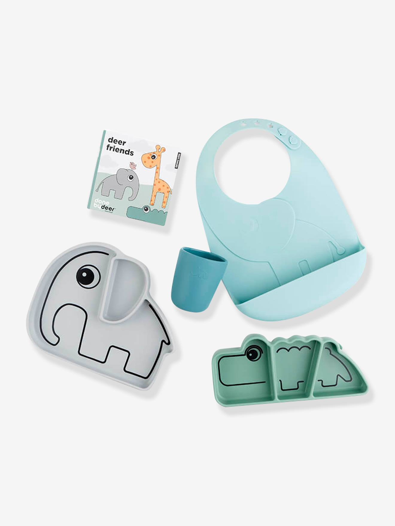 Coffret repas 4 pièces DONE BY DEER Goodie Box Stick&Stay en silicone bleu/gris/vert