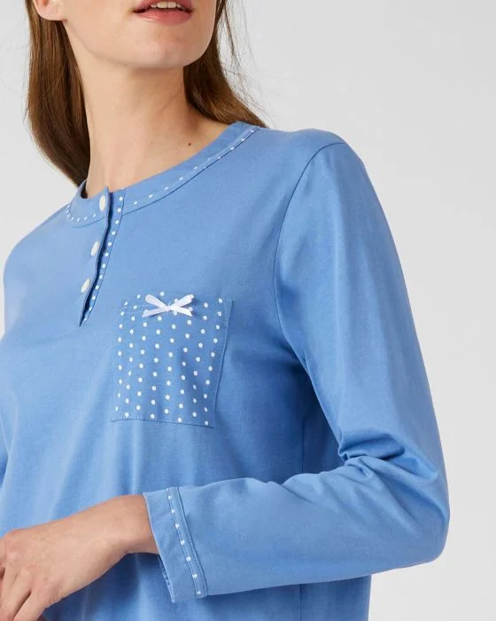 Chemise de nuit manches longues, maille jersey, 95 cm