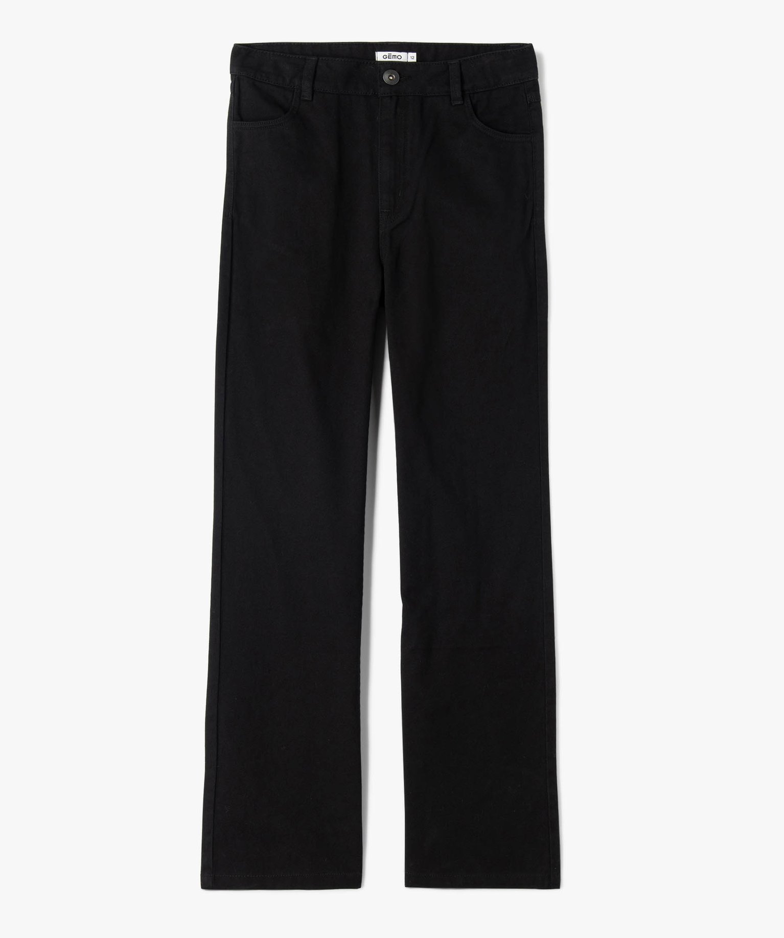 Pantalon en toile coupe large à taille haute fille noir | GEMO