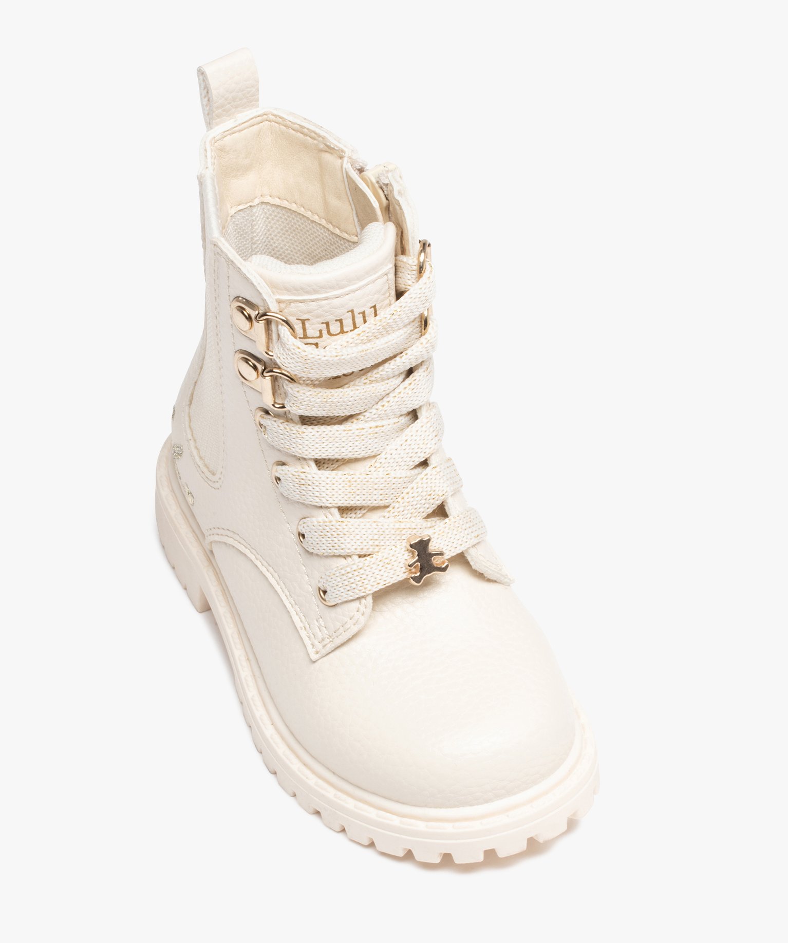 Boots fille unies à lacets irisés et col chaussette - Lulu... beige | GEMO