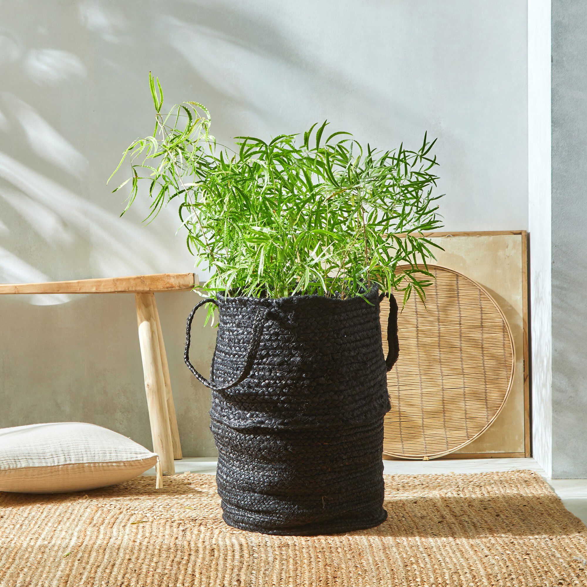 Panier pliable jute tressé noir