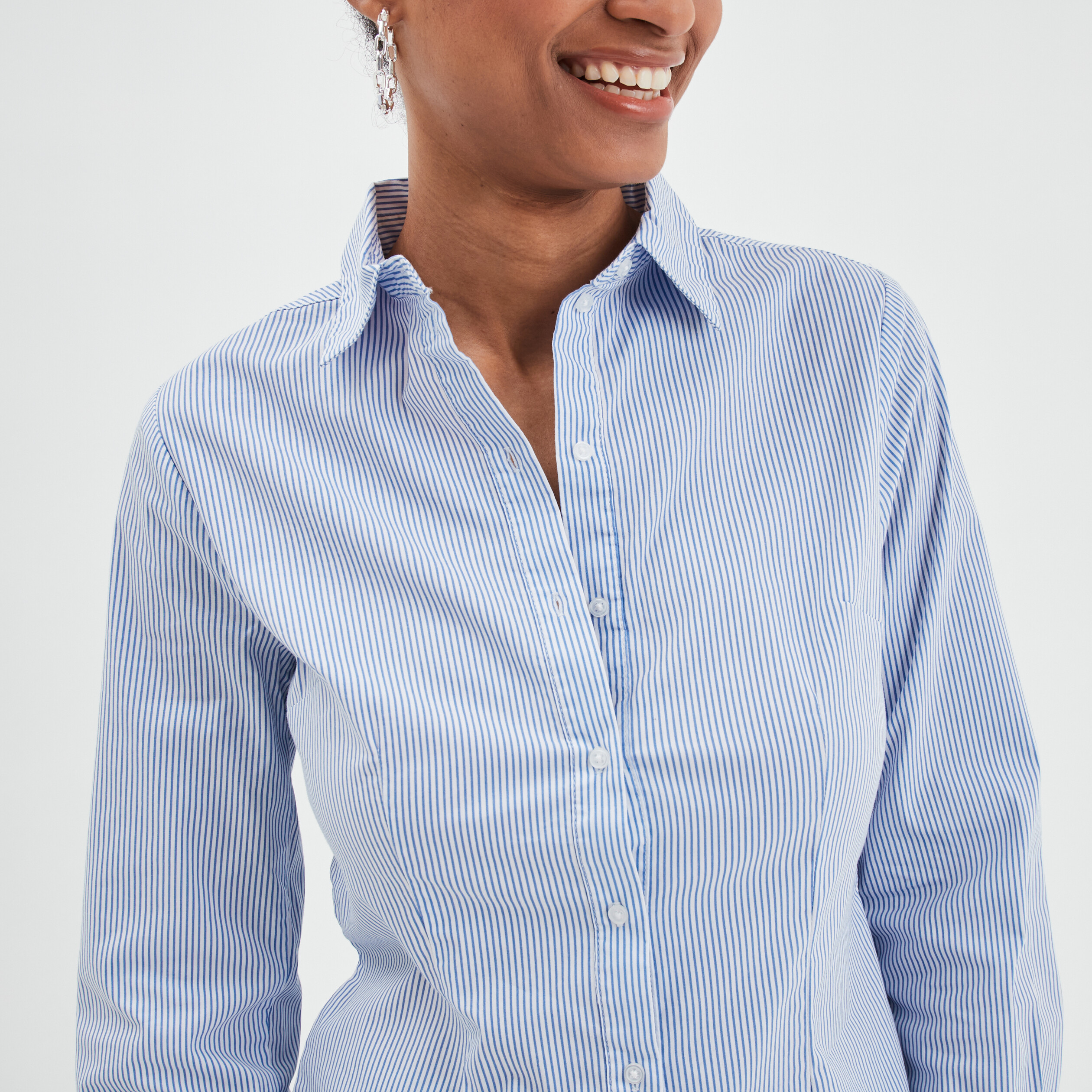 Chemise cintrée manches longues blanc femme | La Halle
