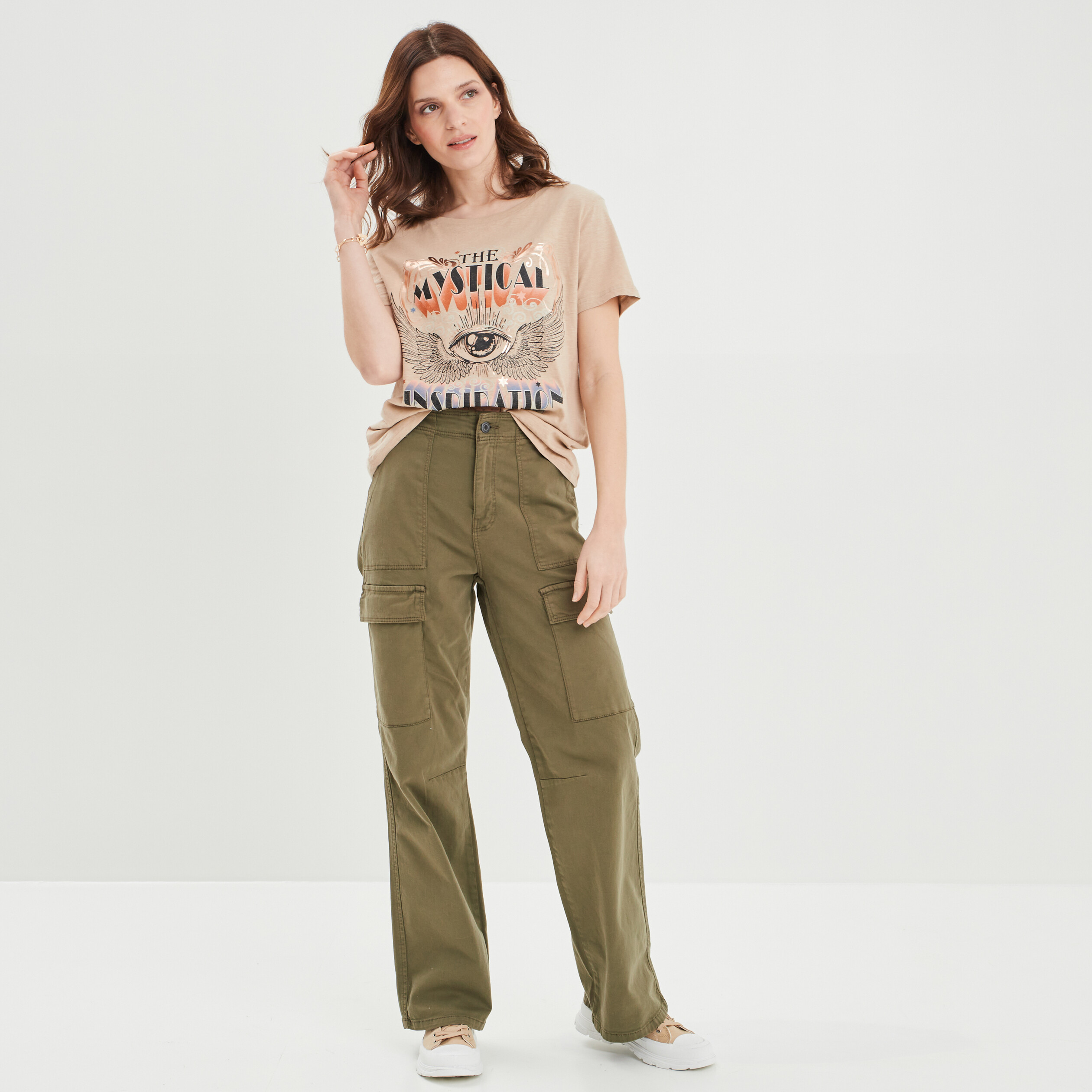 Pantalon cargo taille haute Liberto vert kaki femme | La Halle