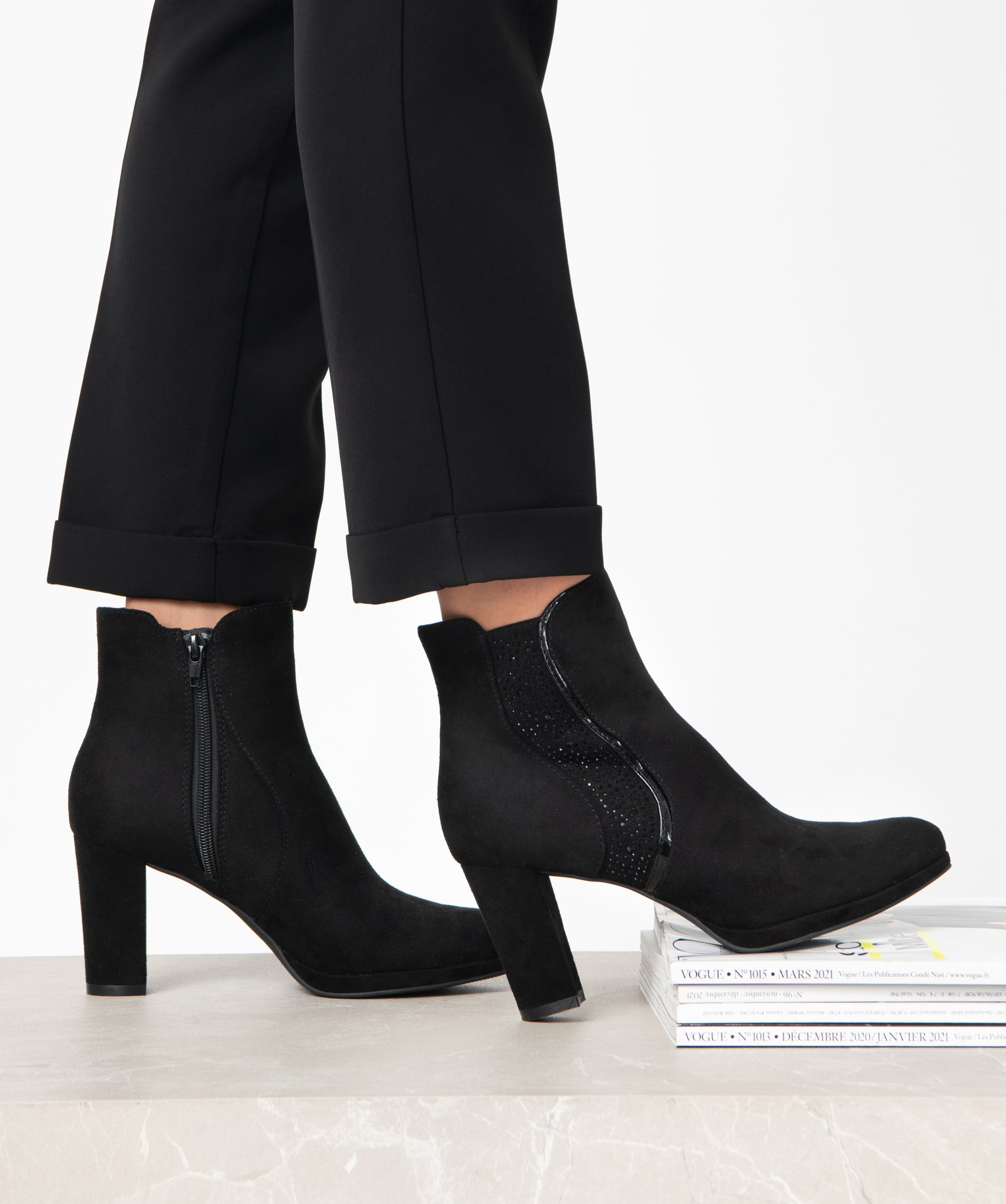 Boots femme à talon haut et détails pailletés noir | GEMO