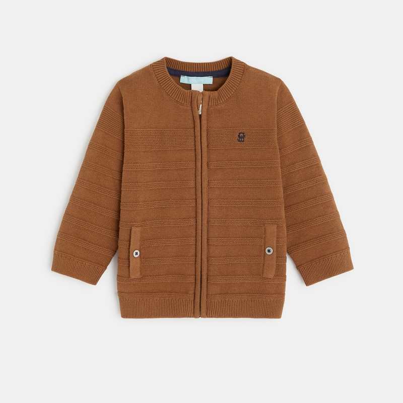 Gilet zippé maille fantaisie marron bébé garçon