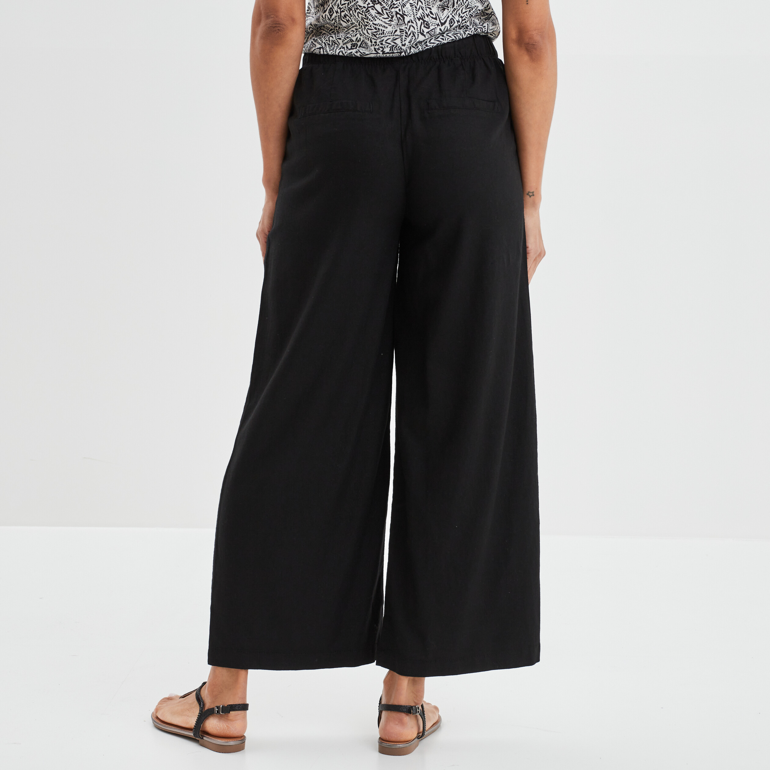 Pantalon large en lin majoritaire noir femme | La Halle
