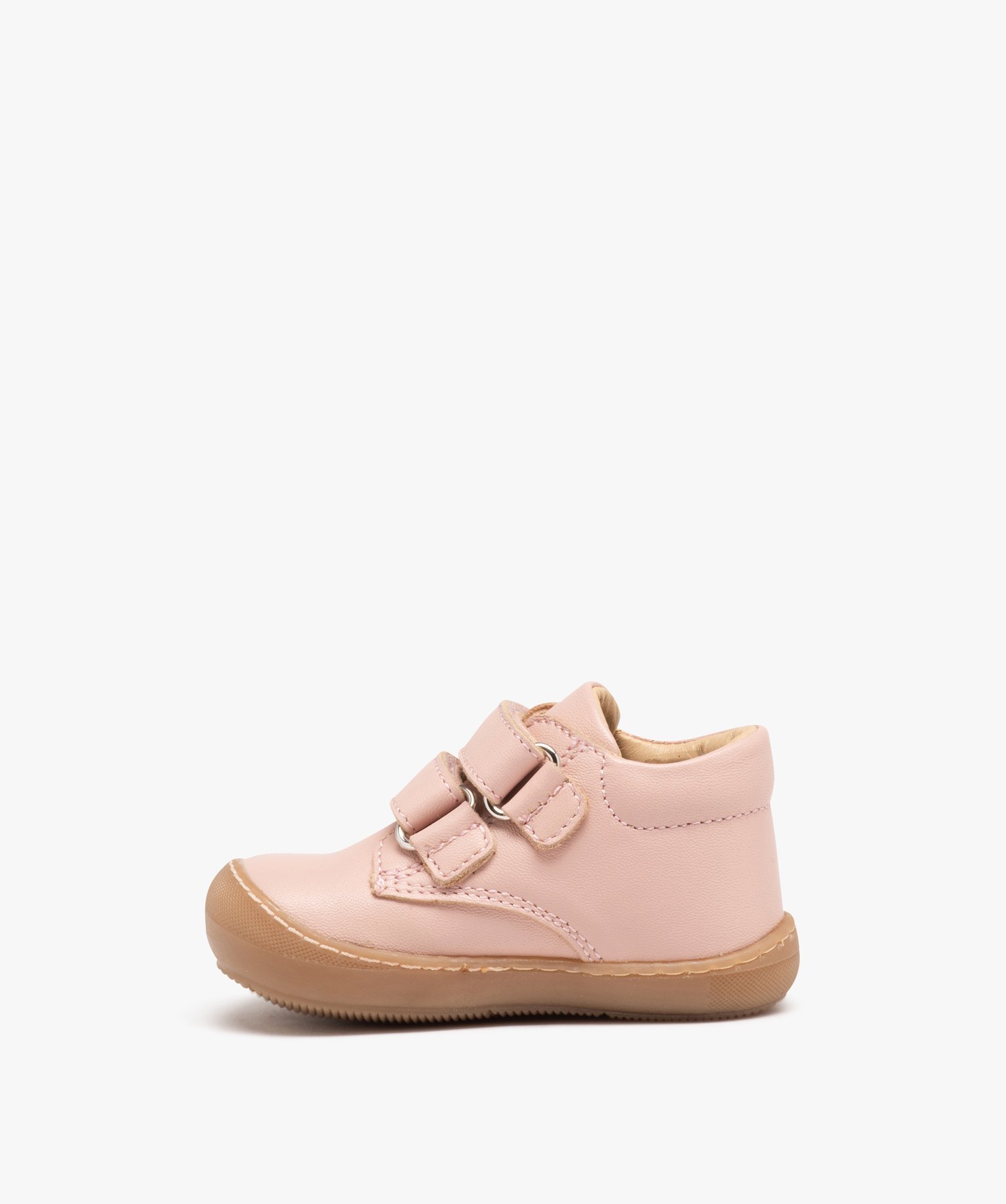 Baskets premiers pas bébé fille dessus en cuir uni - NA! rose | GEMO