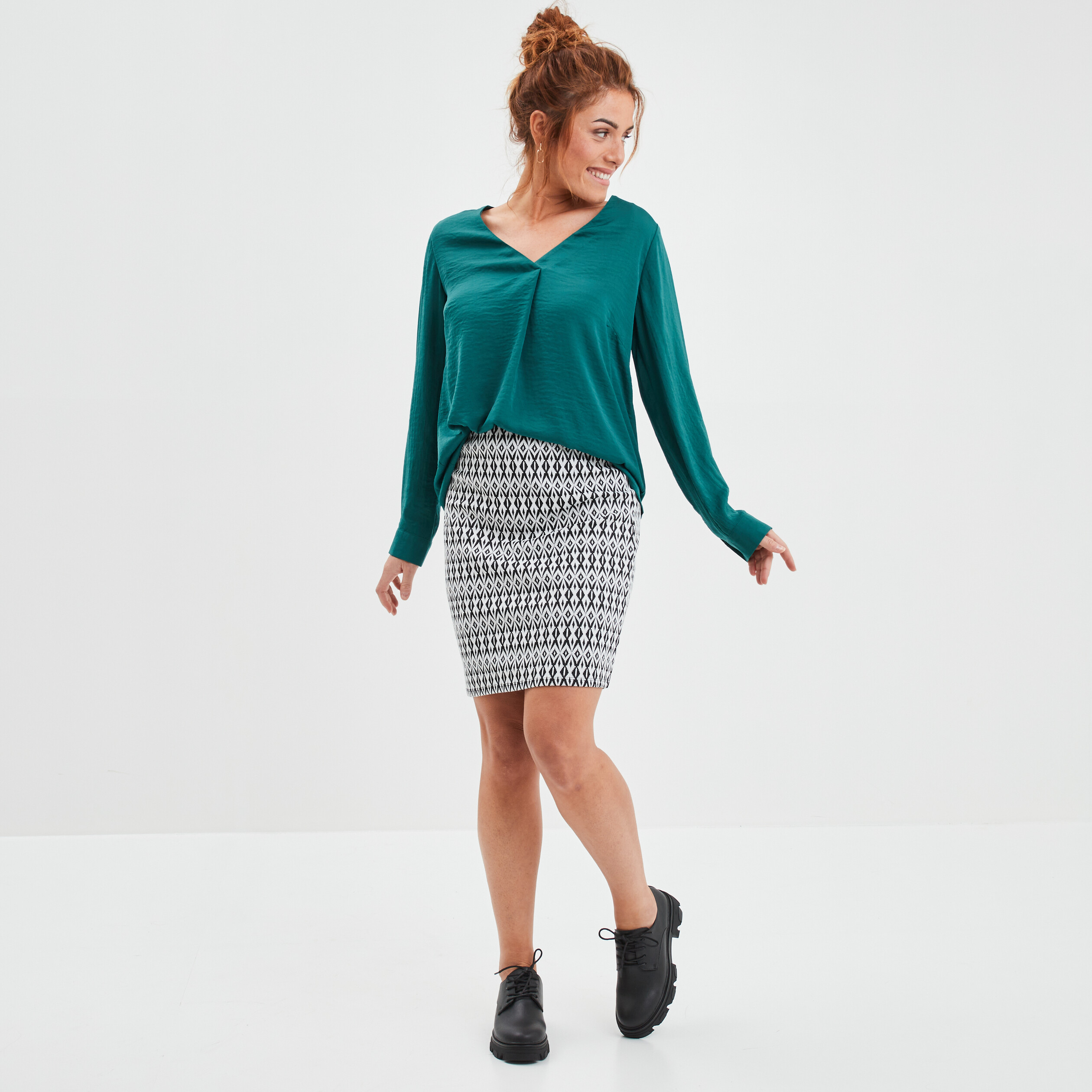 Blouse à revers manches 3 4 vert émeraude femme | La Halle