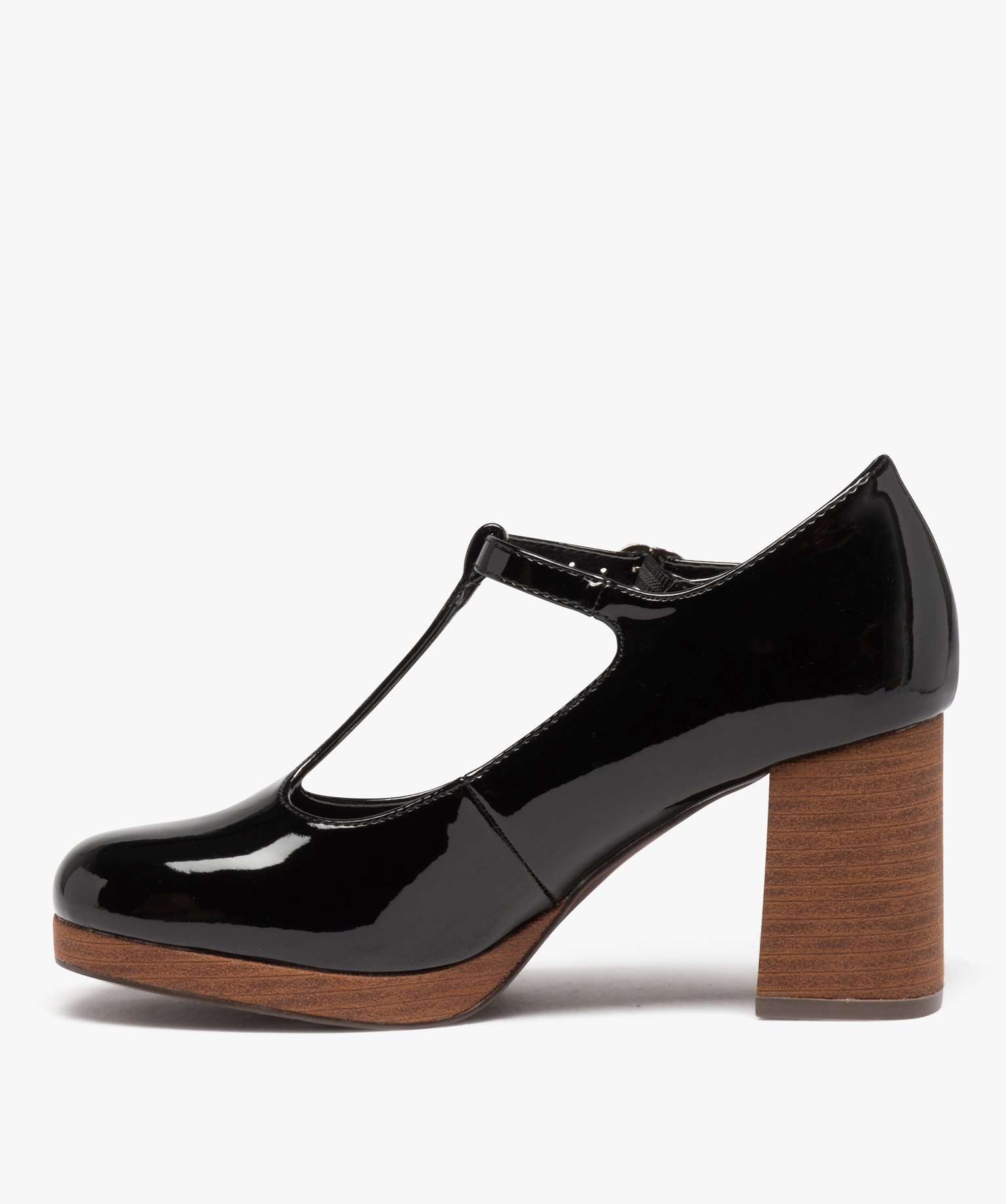 Escarpin verni forme salomé avec large talon femme noir | GEMO