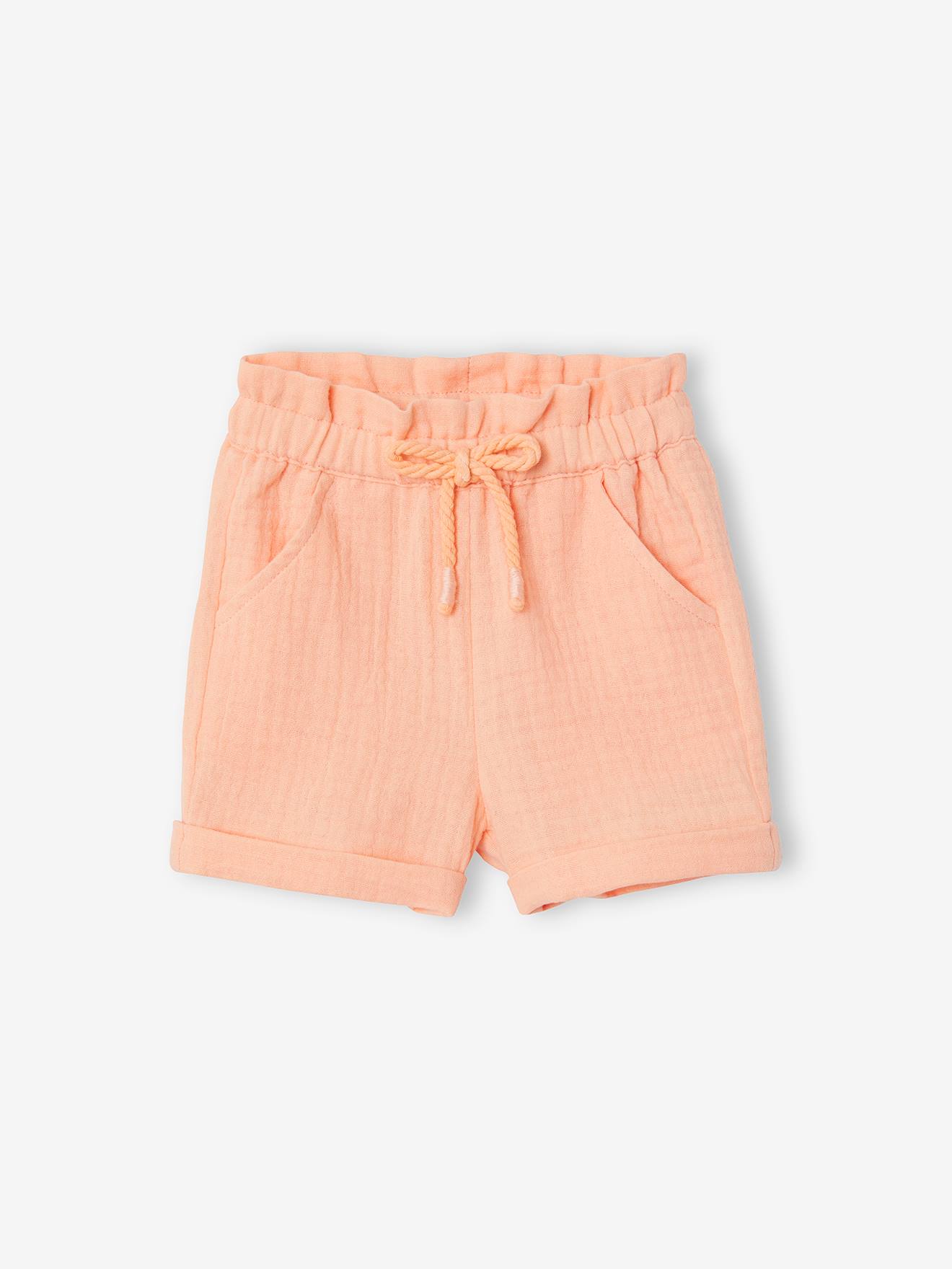 Short taille élastiquée bébé en gaze de coton abricot