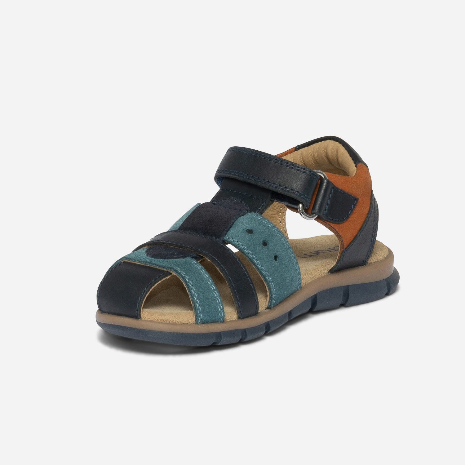 Sandale marine et bleu en cuir et cuir velours