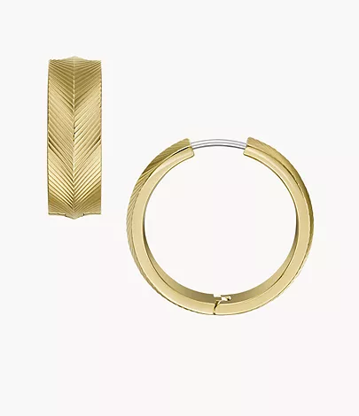 Fossil Creolen-Ohrringe Harlow Linear Texture Edelstahl goldfarben