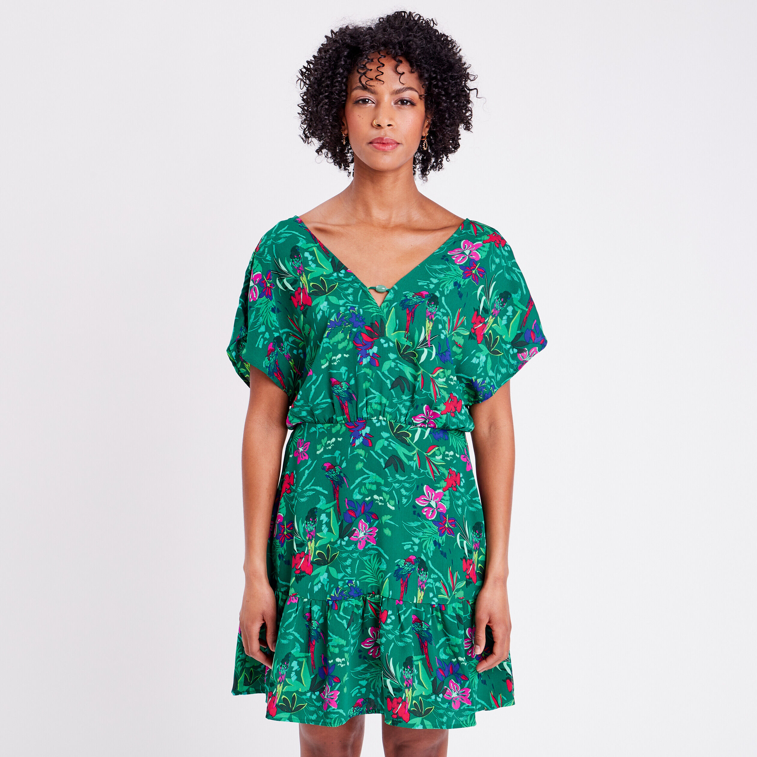 Robe cintrée manches courtes vert femme | Cache Cache