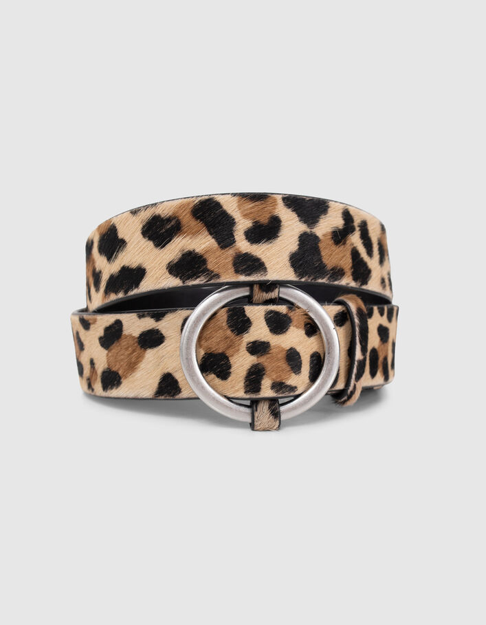 Ceinture cognac cuir effet poulain motif léopard Femme