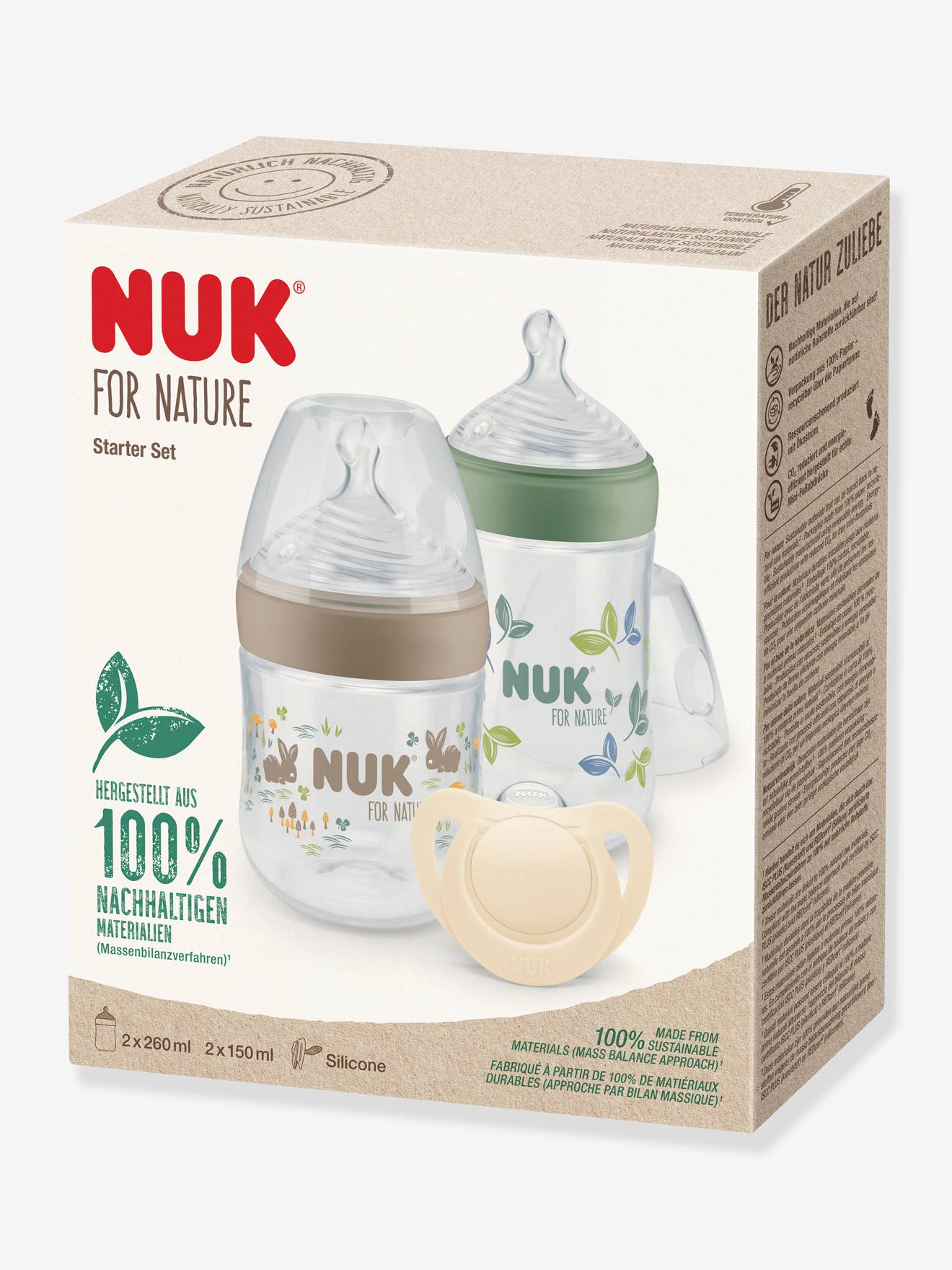Coffret Starter Set (2 biberons + sucette) NUK for Nature blanc