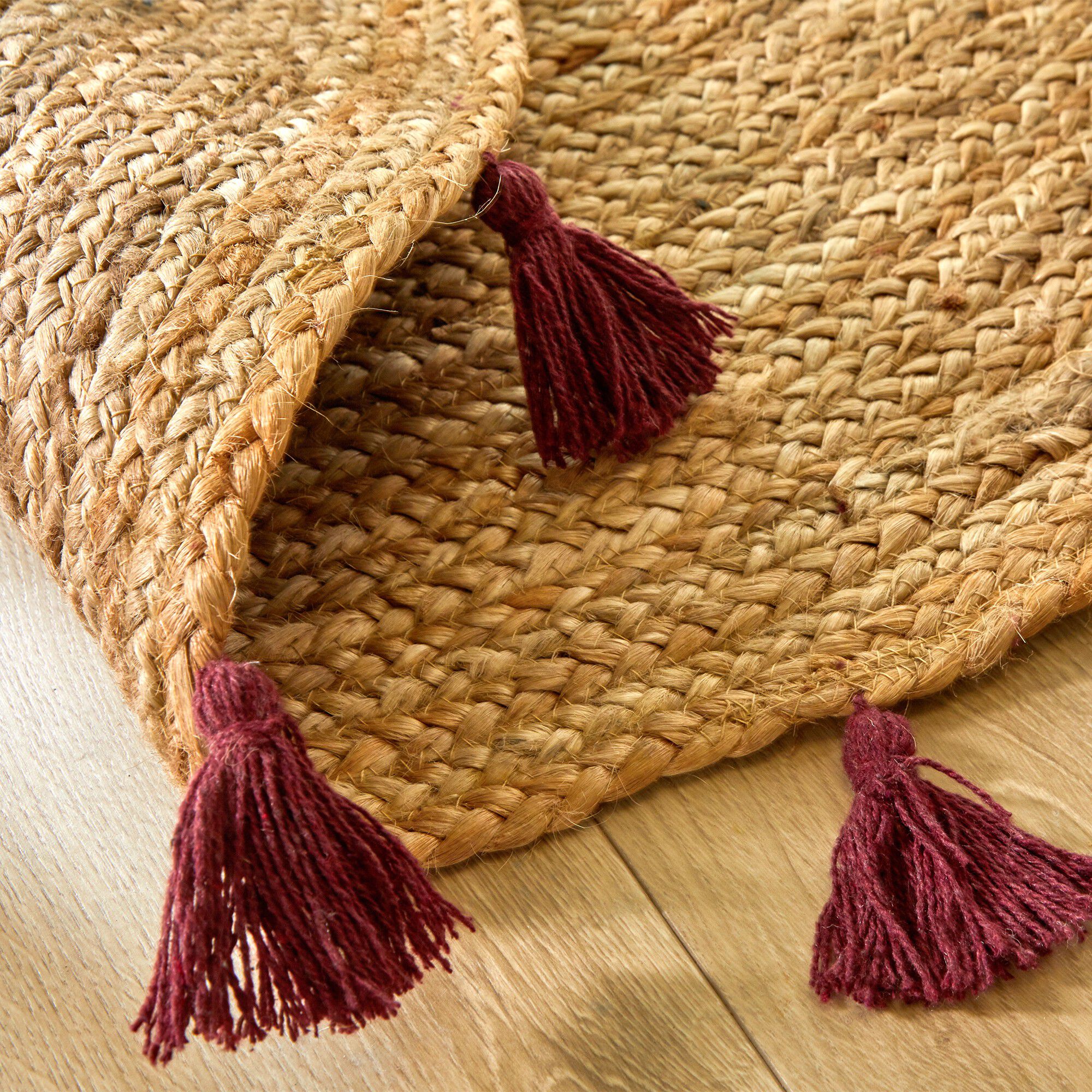 Tapis jute finition pompons