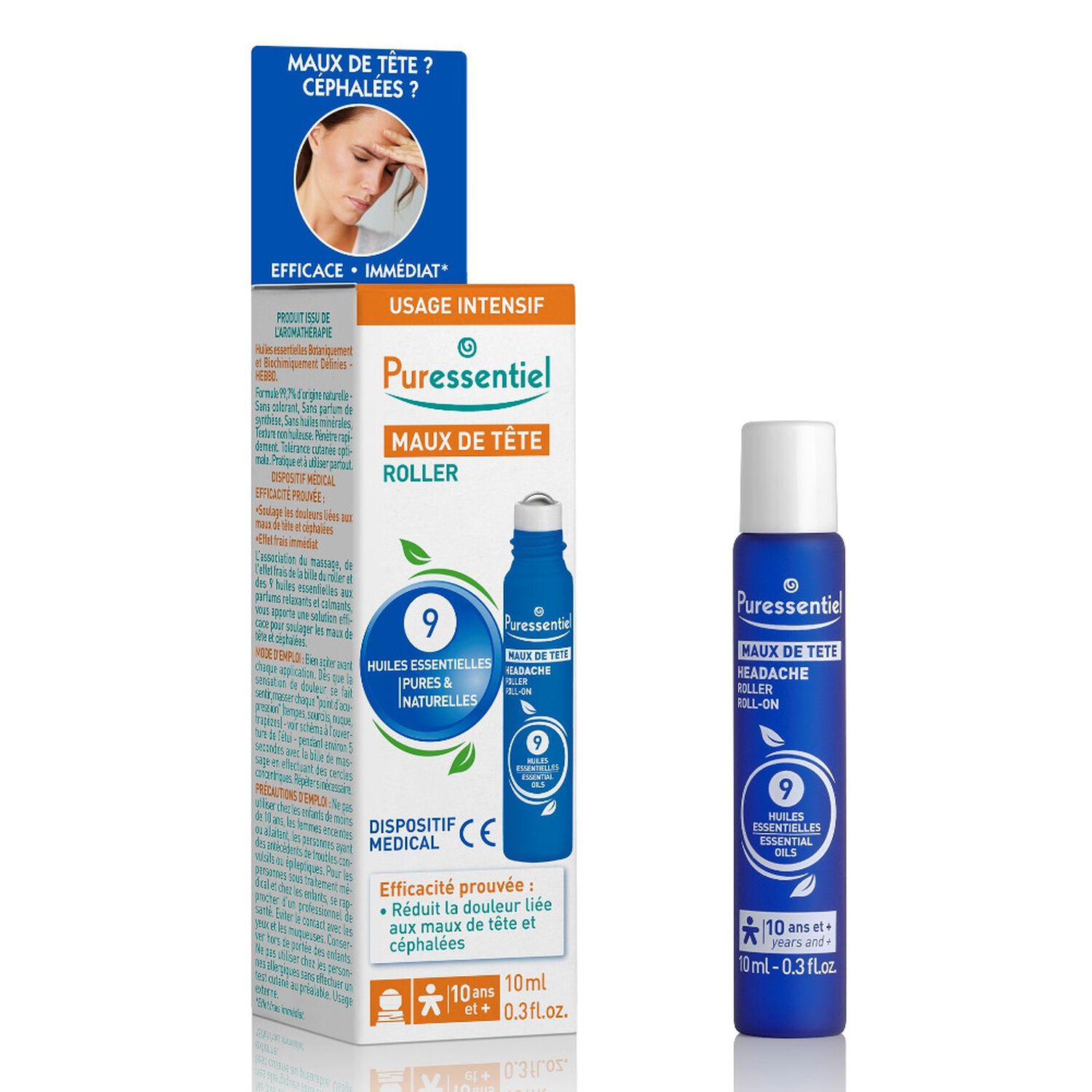 Puressentiel Maux De Tête Roller 9 Huiles Essentielles 10 ml