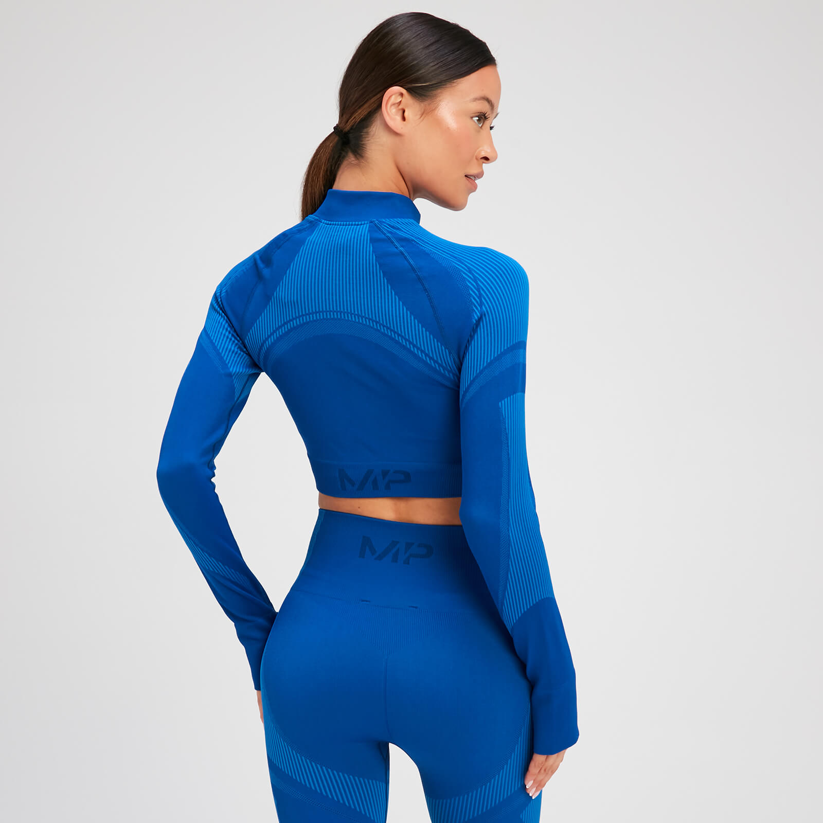 Crop top sans coutures à manches longues et à fermeture éclair ¼ MP Tempo Ultra pour femmes – Bleu surf