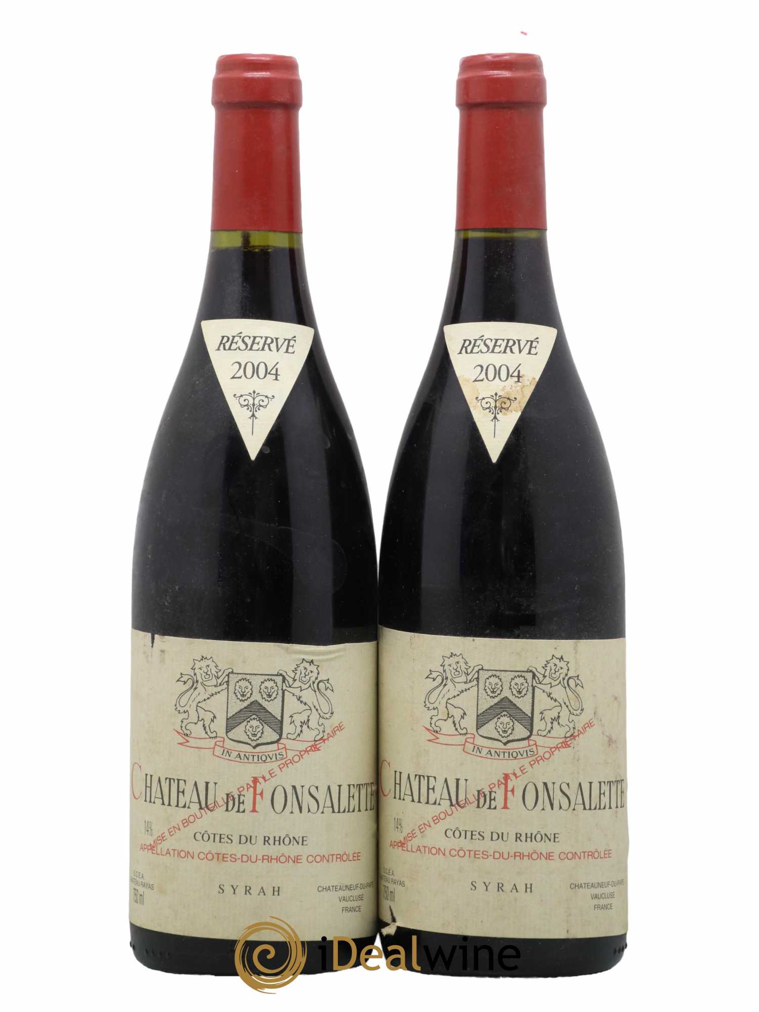 Côtes du Rhône Cuvée Syrah Château de Fonsalette  2004 - Lot de 2 Bouteilles
