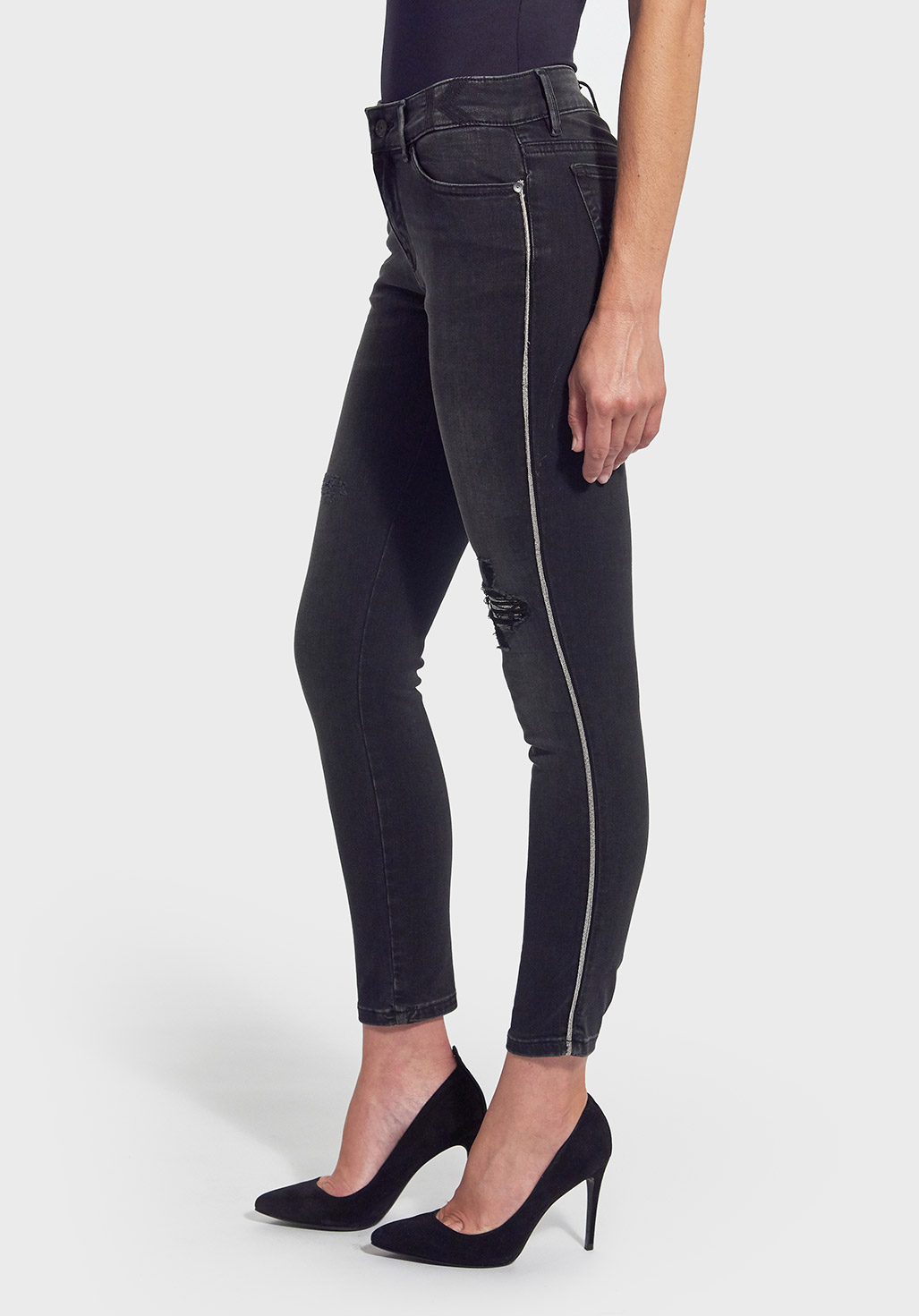 CAMIE  Jean slim Femme noir délavé & déchiré
