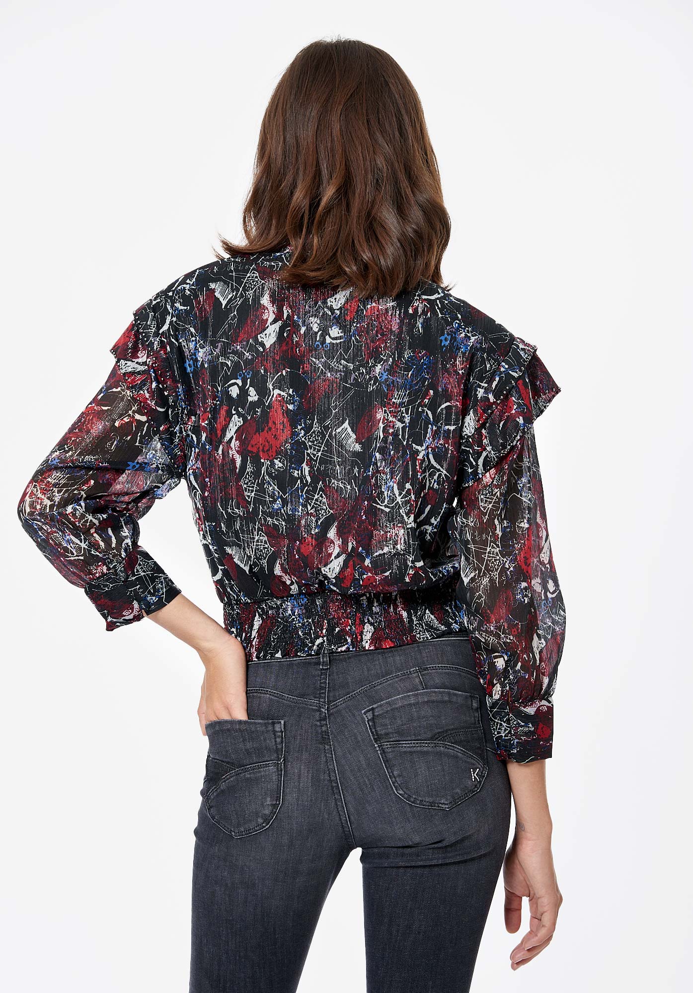 DEMPO  Blouse fleurie noire Femme