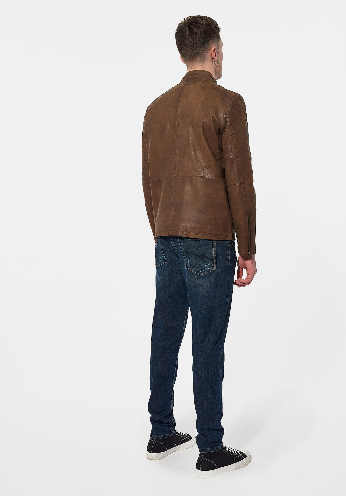 VOBE   Veste en cuir marron Homme